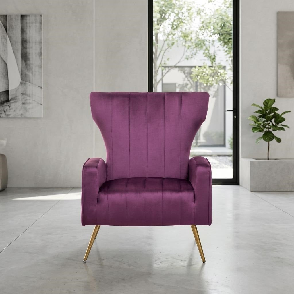 Velvet Accent Chair with Metal Legs, Modern Upholstered Armchair, Wingback Side Chair for Living Room Bedroom Small Spaces