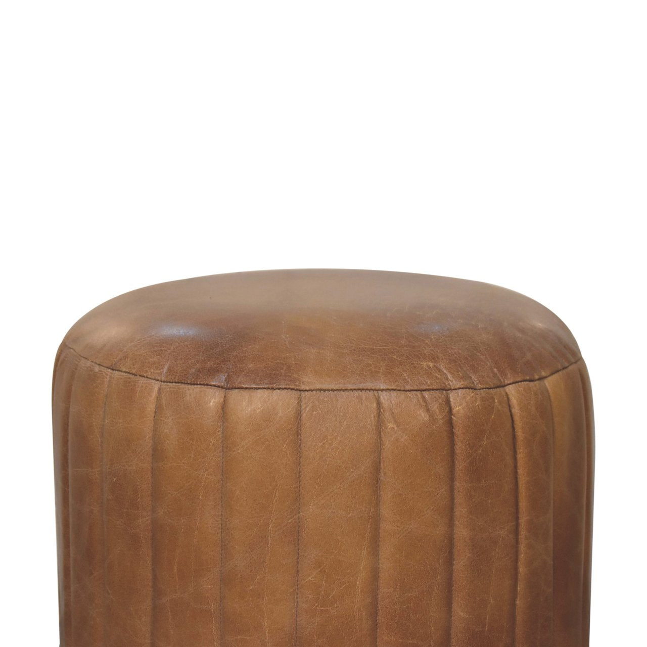 Solid Wood Buffalo Leather Boucle Footstool