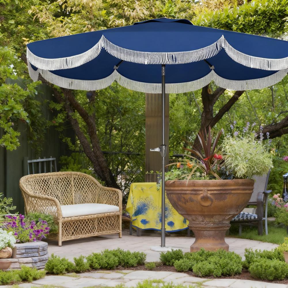 Allegra Scalloped Fringe Vented Patio Umbrella