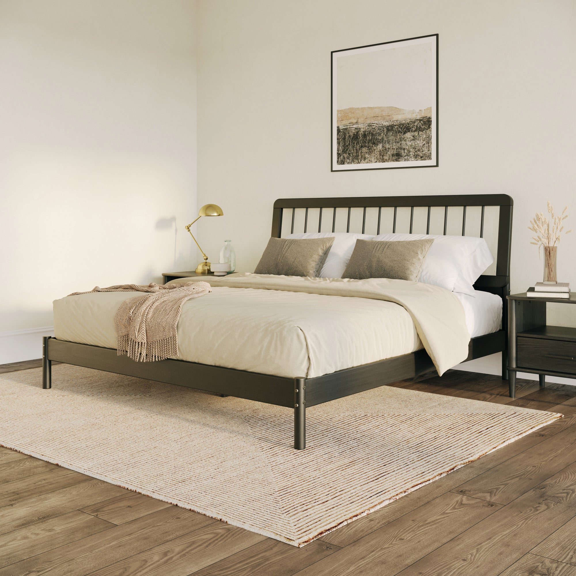 Illusive Solid Wood Spindle Bed with Slat Back