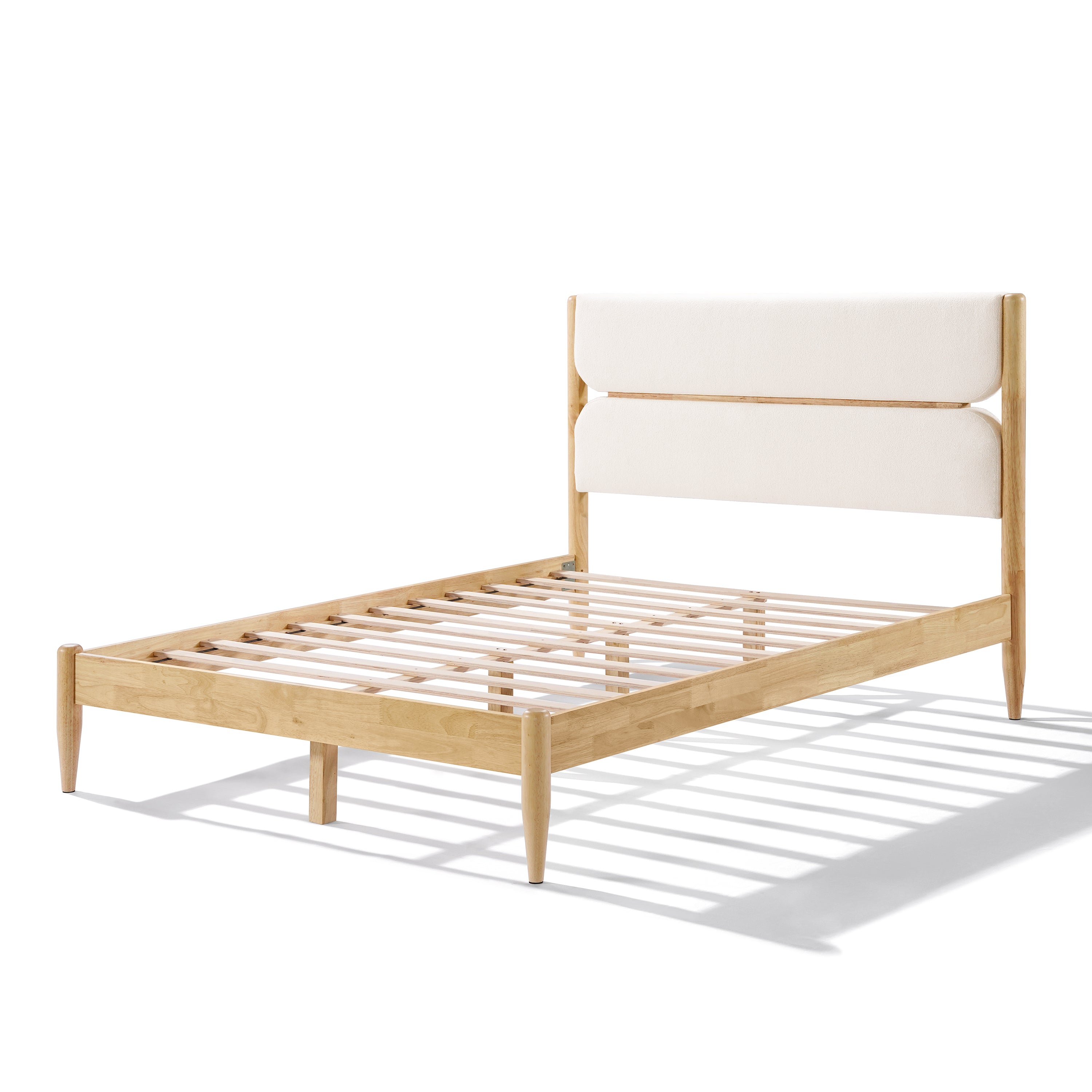 Solid Wood Bed Frame With Fleece Upholstered Headboard