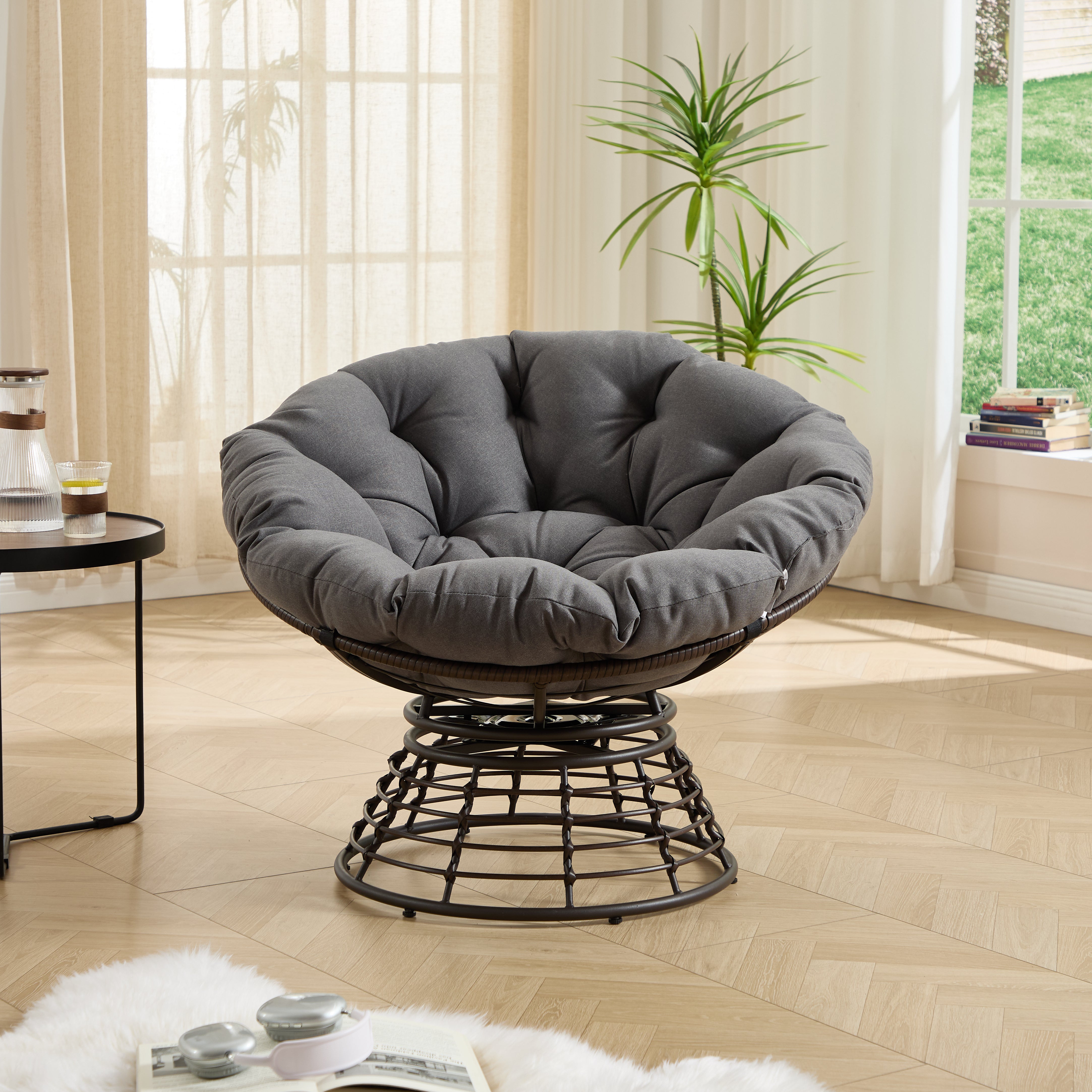 The Original Papasan™ 360° Swivel Indoor Outdoor Wicker Papasan Chair with Soft Thick Cushion