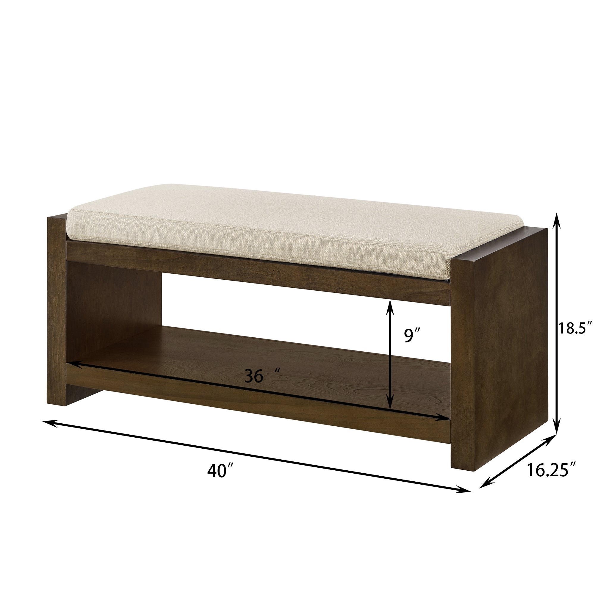 Accent Bench with Lower Shelf Shoe Rack and Padded Seating