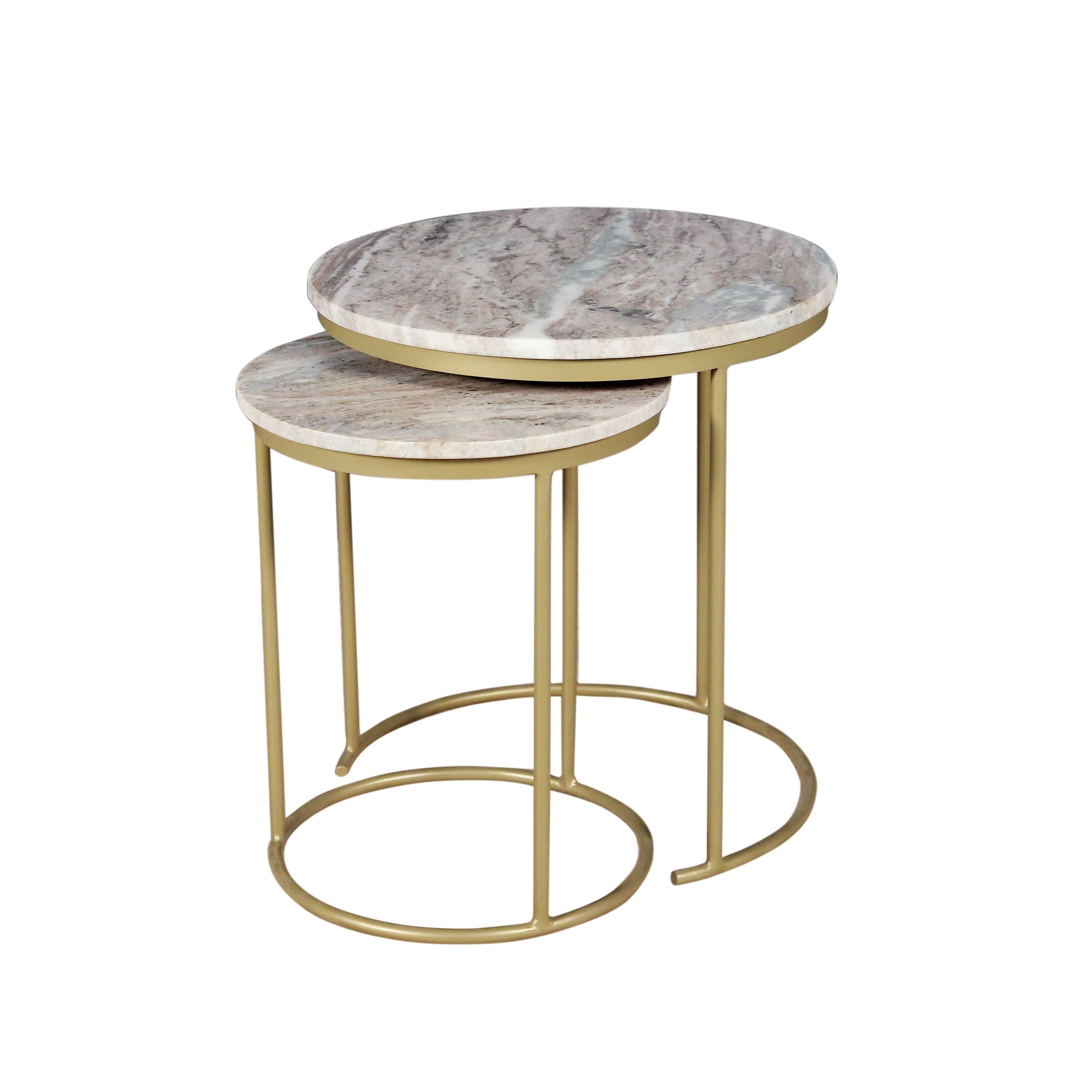 Marble Nesting Coffee Table With Gold Metal Frame, Set of 2