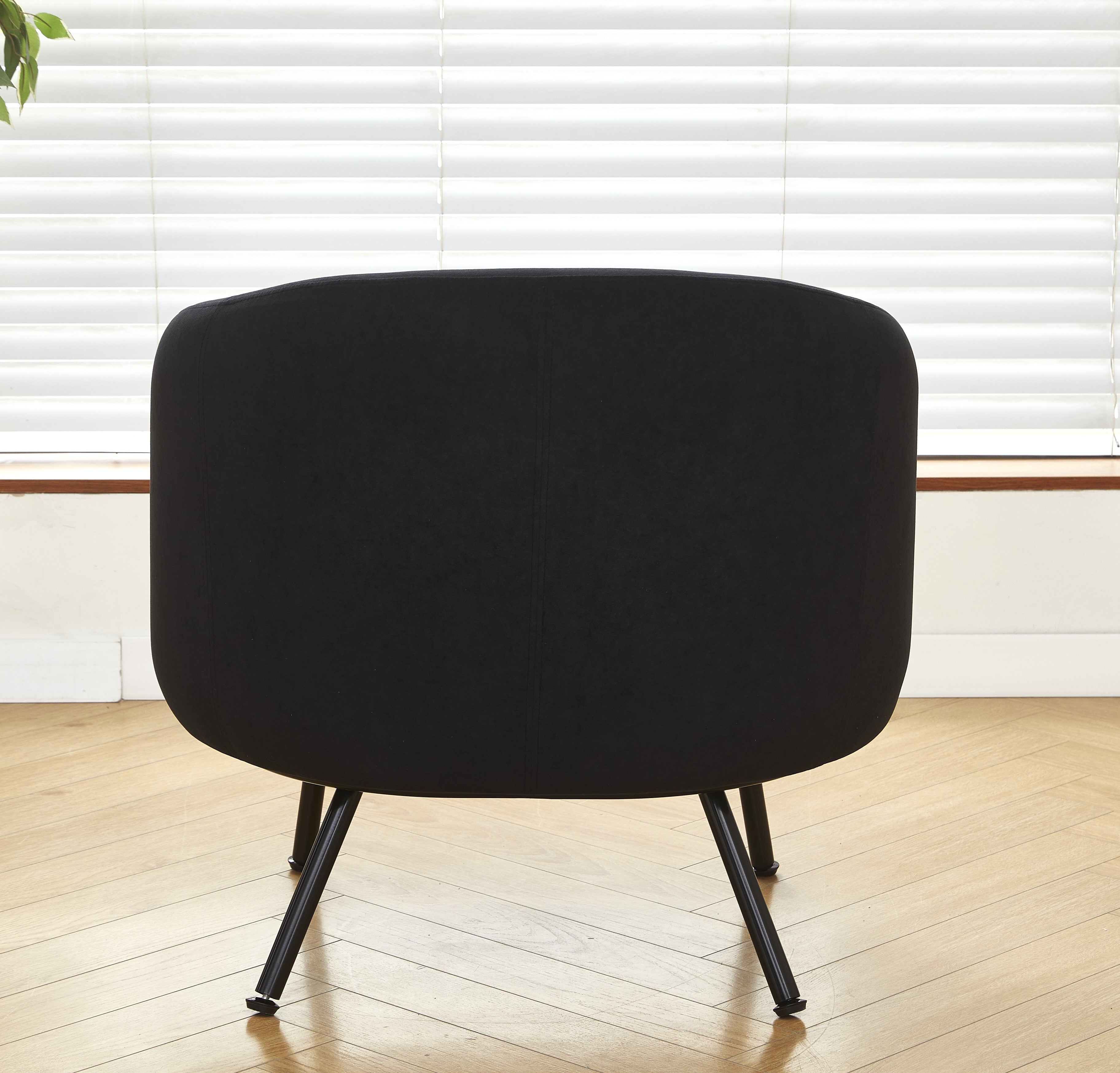 Mid-Century Modern Velvet Accent Chair, Upholstered Barrel Armchair with Metal Legs, Comfy Single Sofa Chair for Living Room Bedroom
