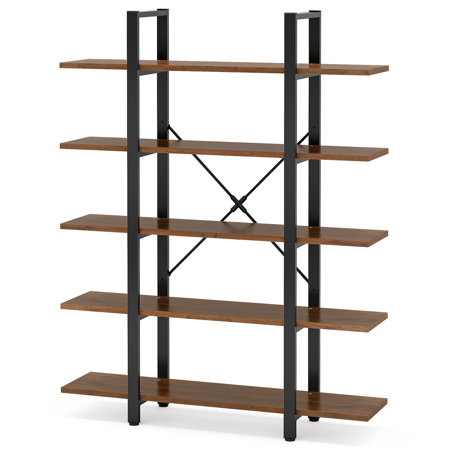 5-Tier Vintage Industrial Rustic Brown Bookshelf