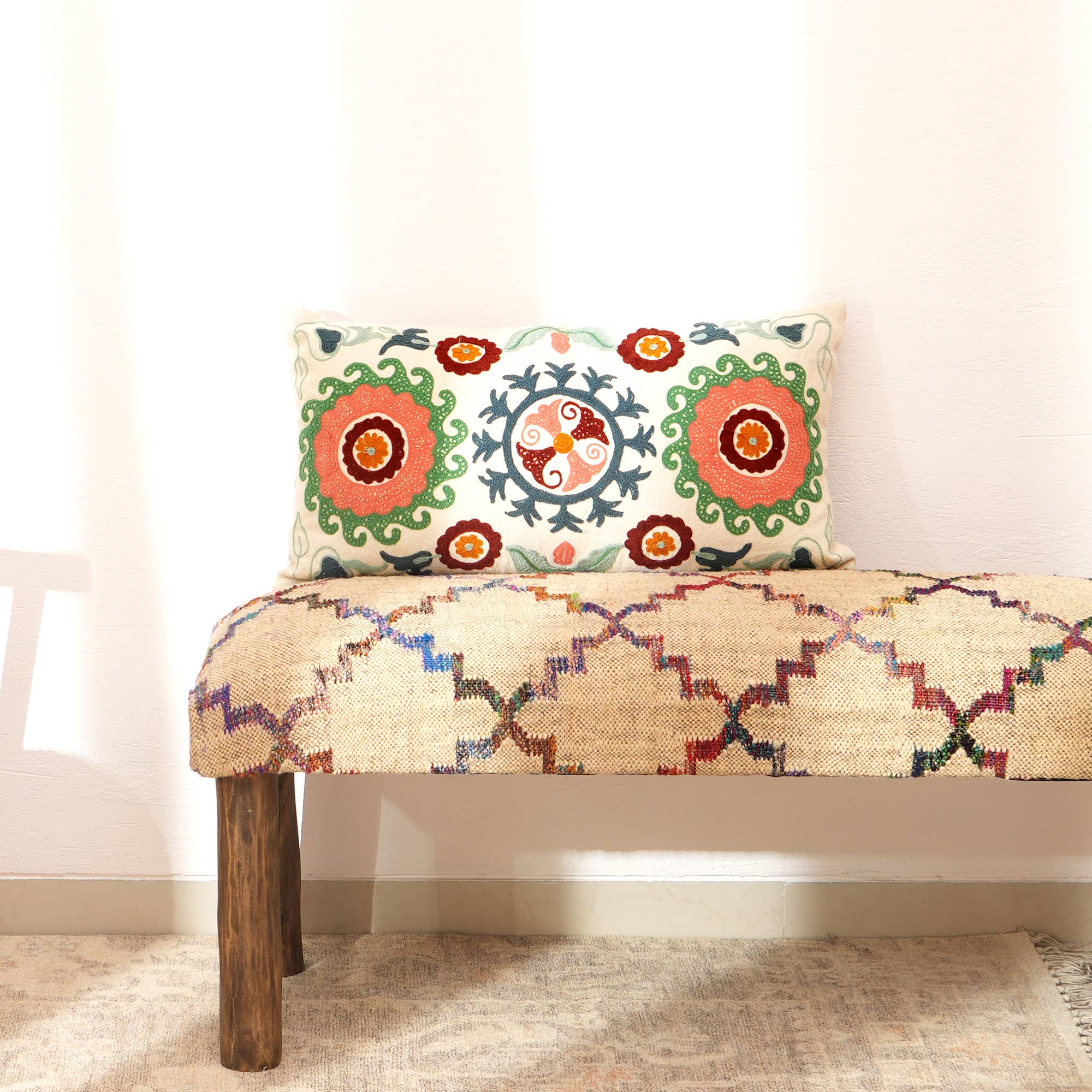100% Cotton Embroidered Lumbar Cushion/Pillow
