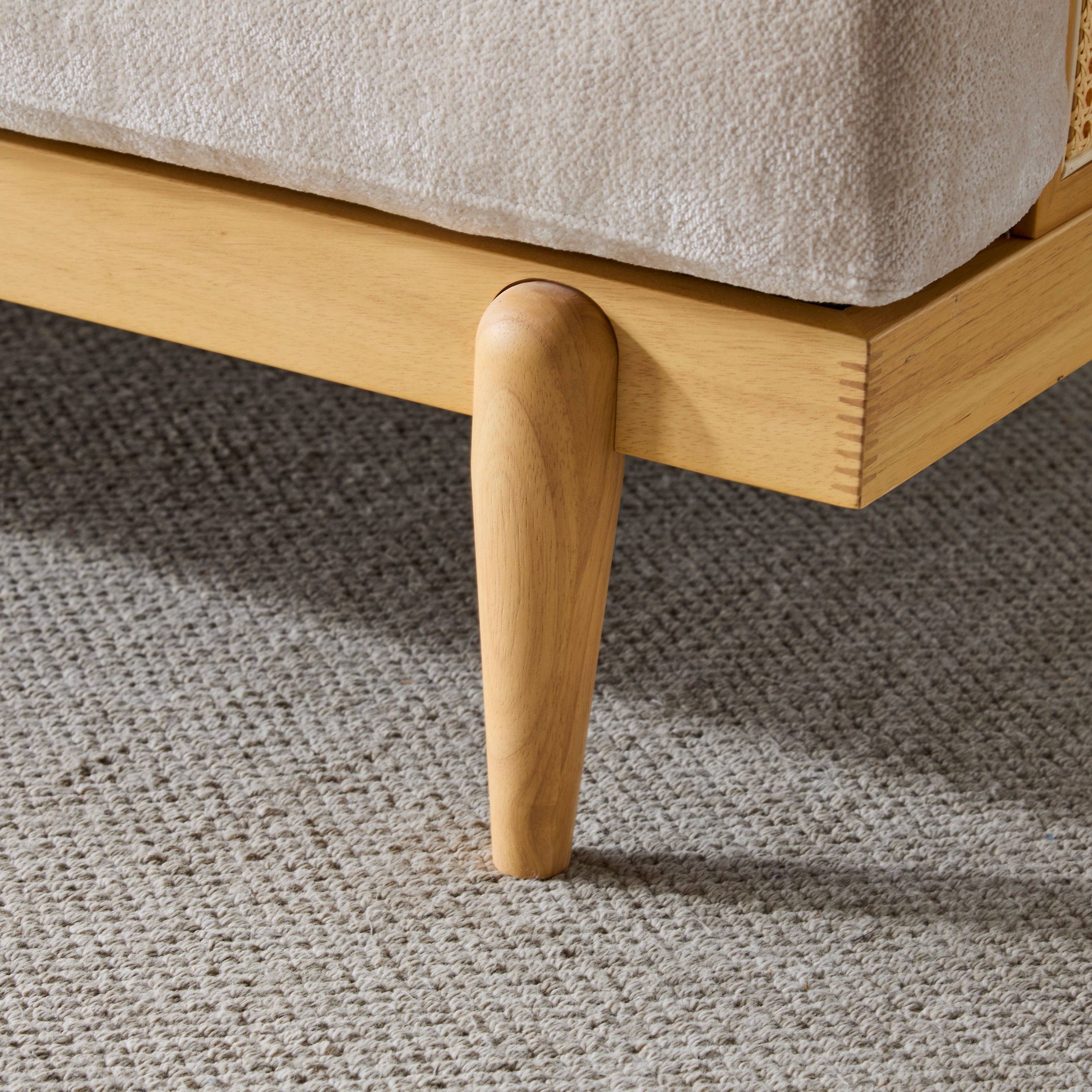 3-Seater Sofa with Cane Rattan and Wooden Frame