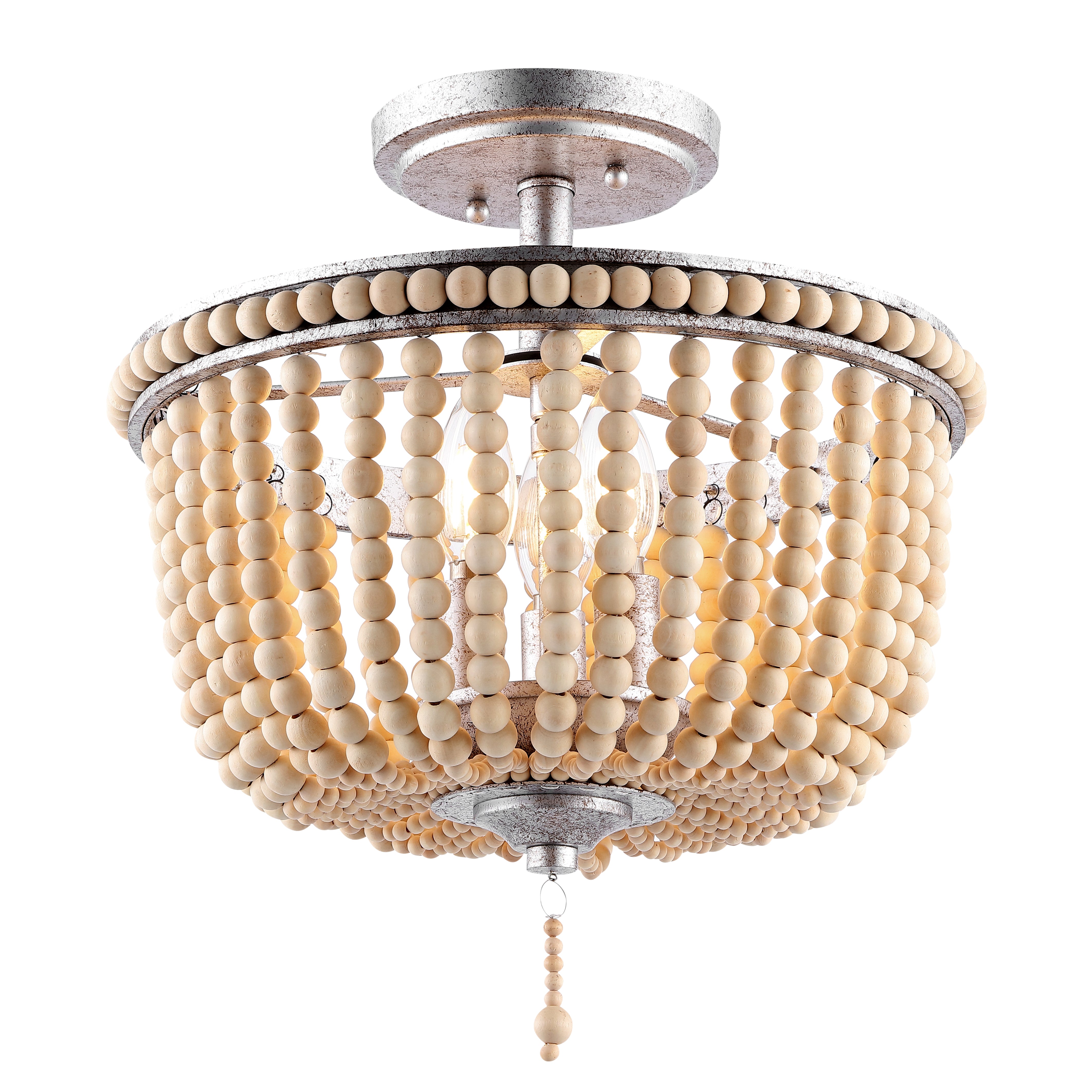 Allie 3-Light Bohemian Farmhouse Wood Bead/Iron LED Semi Flush Mount