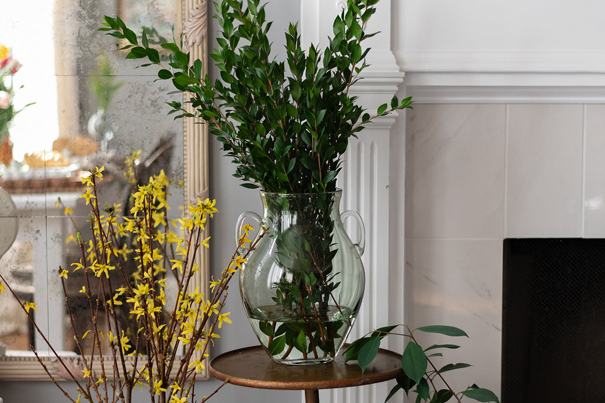 Glass Amphora Flower Vase, Sage Green