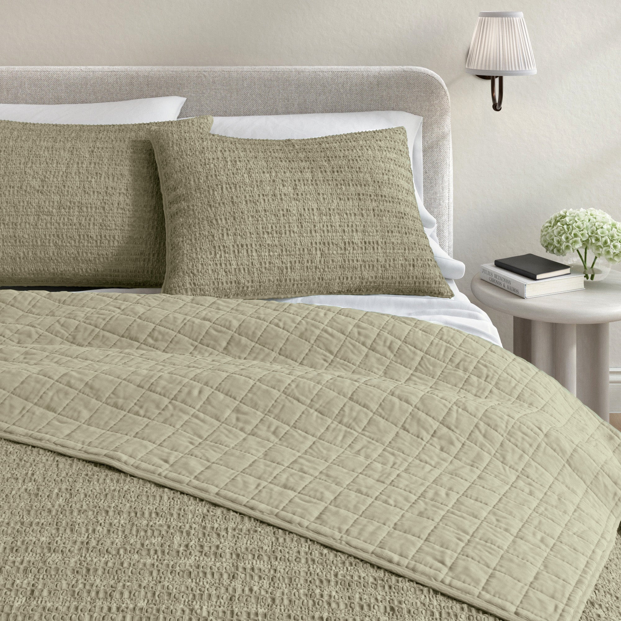100% Cotton Garment Washed Honeycomb Waffle Quilt and Sham Set