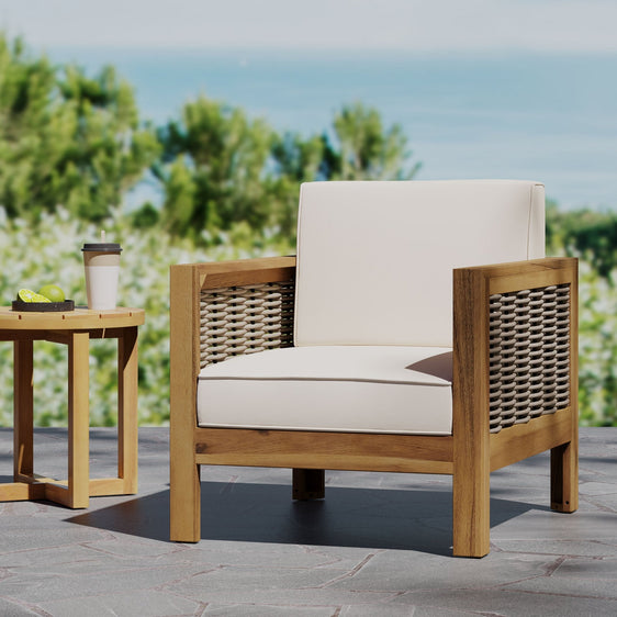 Flare Outdoor Acacia Wood Club Chair with Wicker Accents - Accent Chairs