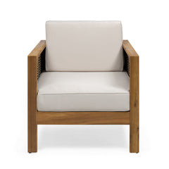 Flare Outdoor Acacia Wood Club Chair with Wicker Accents - Accent Chairs