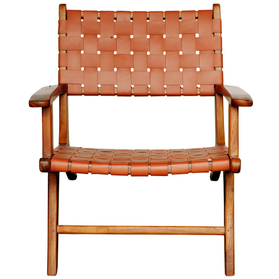Flourish Leather Teak Wood Lounge Chair - Accent Chairs