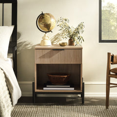 Fluted-Drawer Nightstand with Open Cubby - Nightstands
