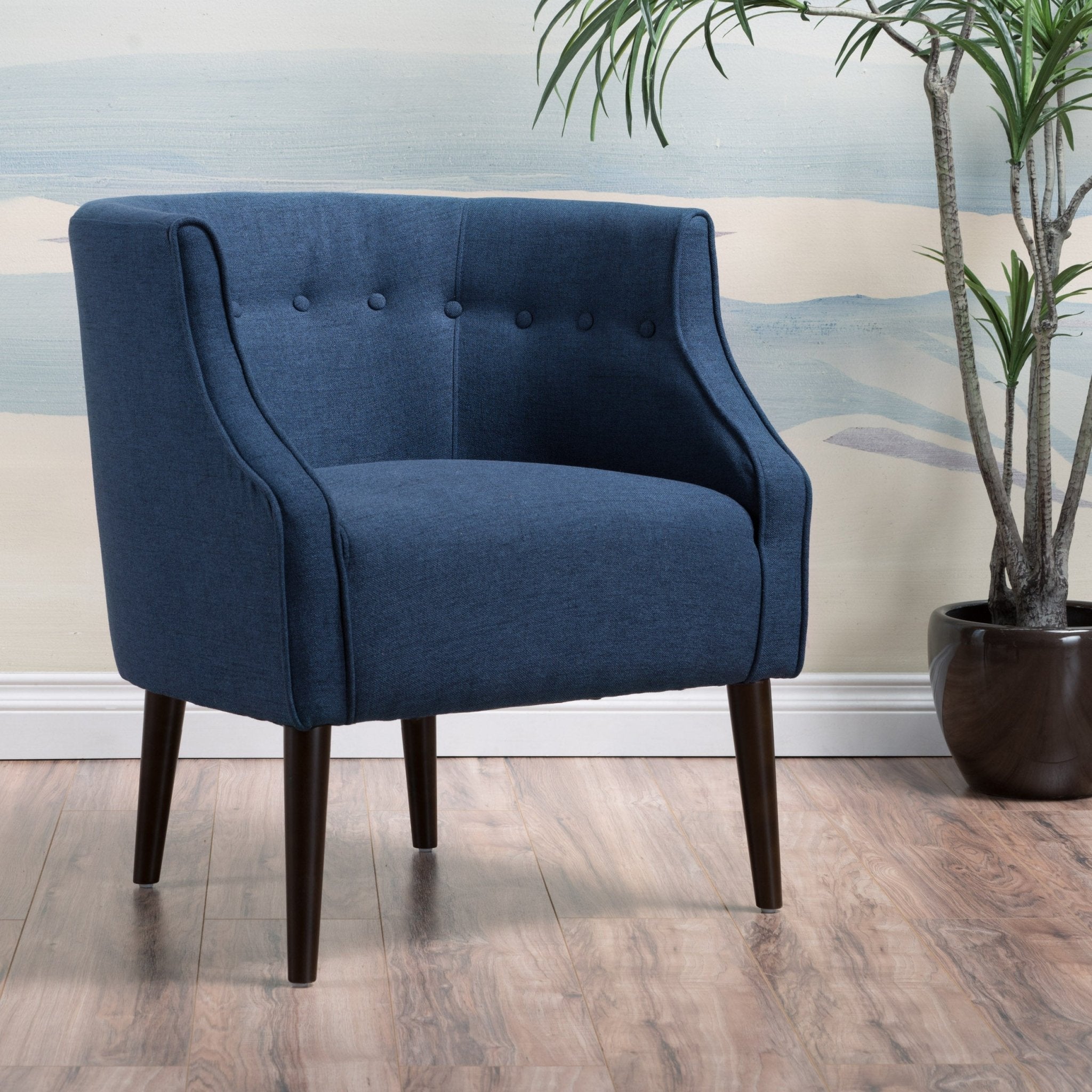 Flutter Upholstered Club Chair with Button Tufting and Tapered Wood Legs - Accent Chairs