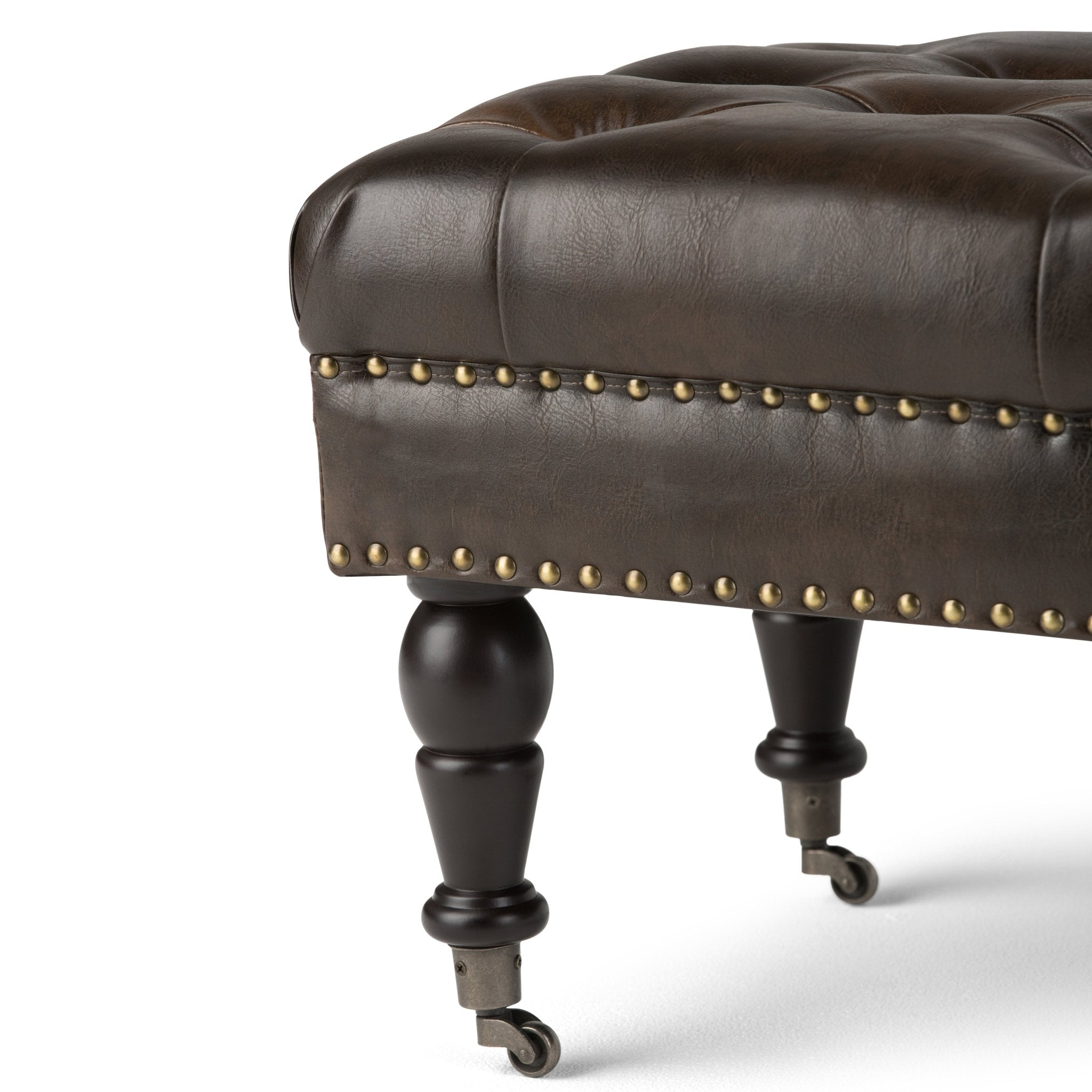 Fortune Upholstered Ottoman Bench with Tufted Top, Nailhead Trim and Carved Legs - Benches