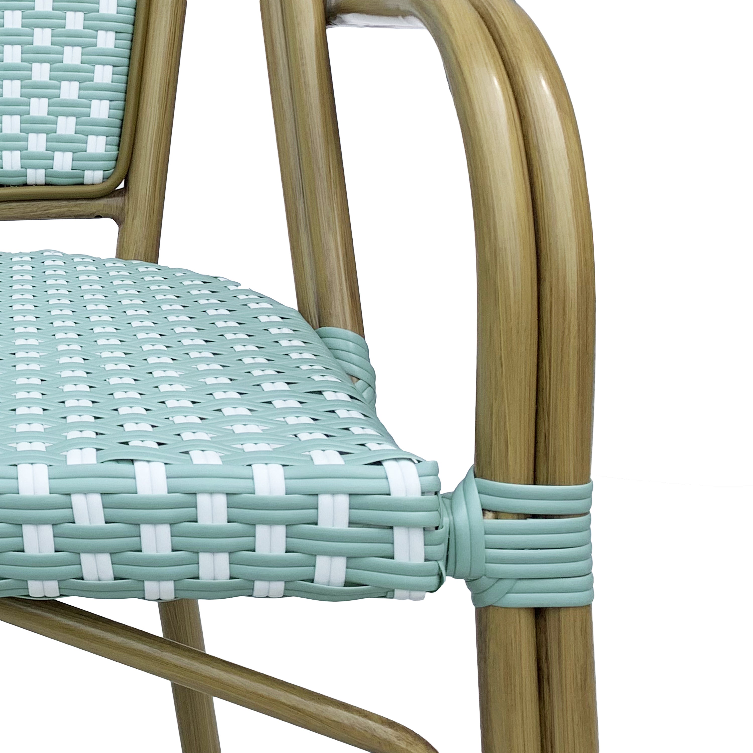 Crowned Wicker Bistro Chair with Checkered Pattern and Curved Arms, Set of 2