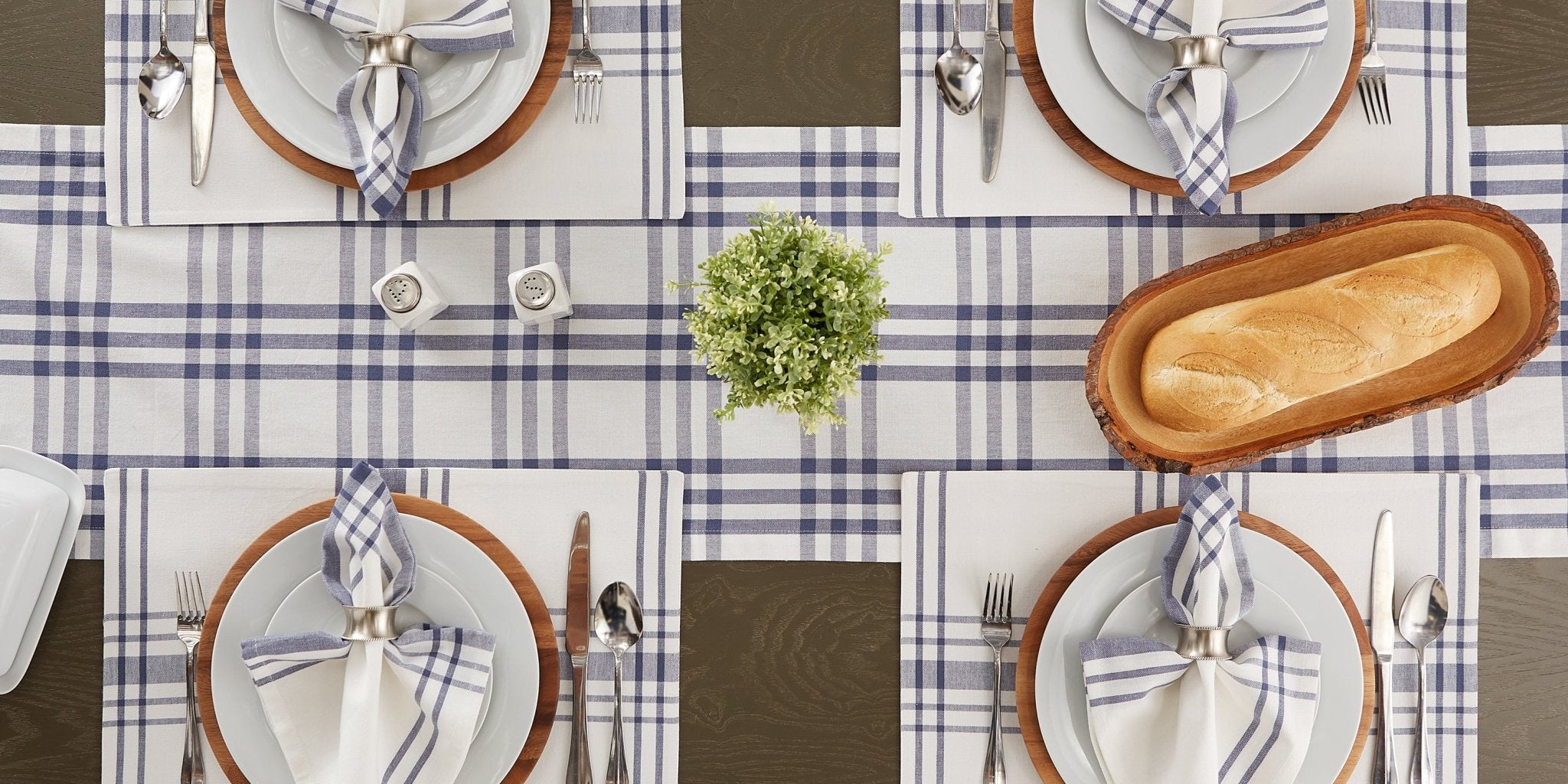 French Blue Farm To Table Check Table Runner 14X72 - Table Runners