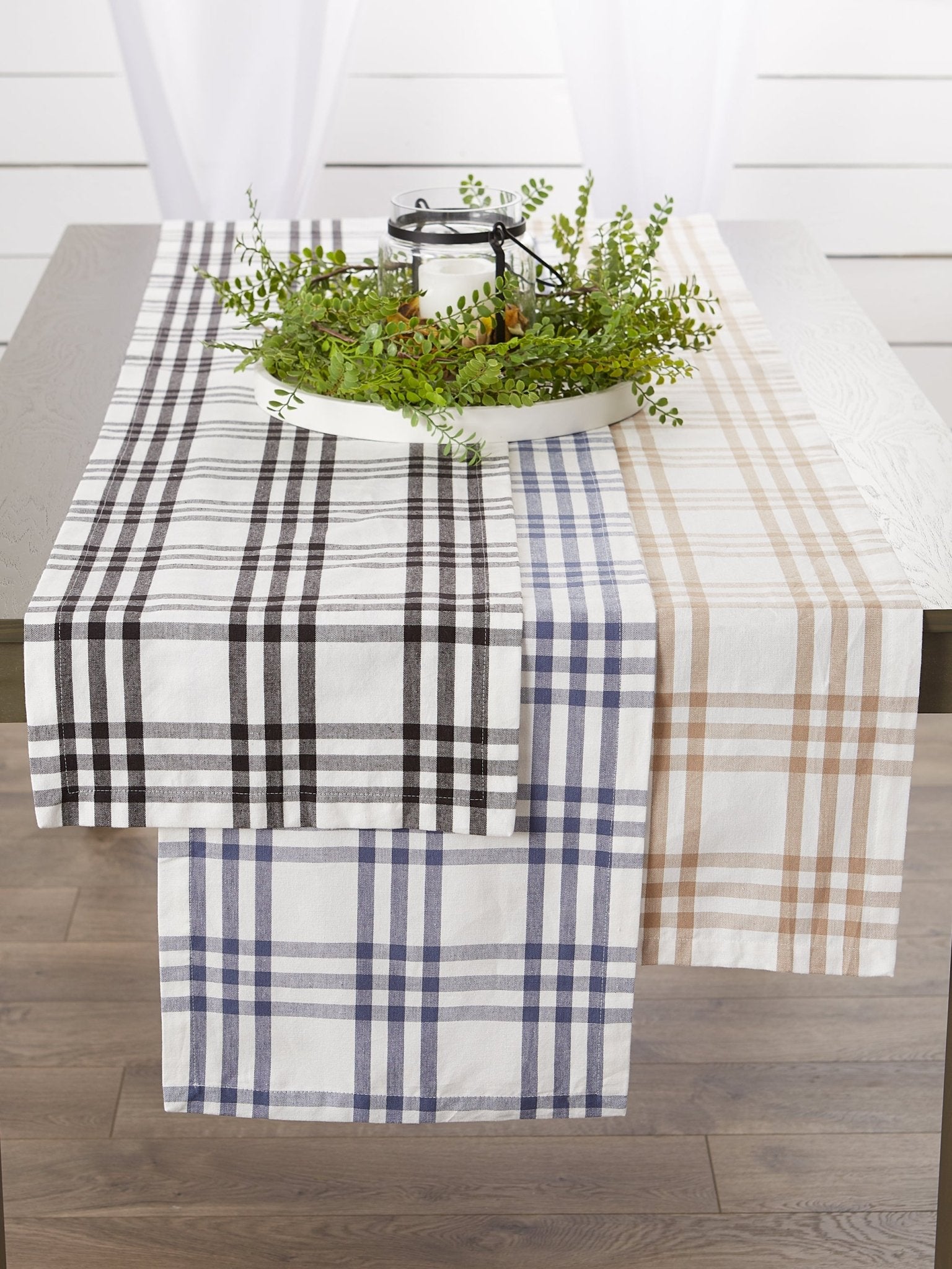 French Blue Farm To Table Check Table Runner 14X72 - Table Runners