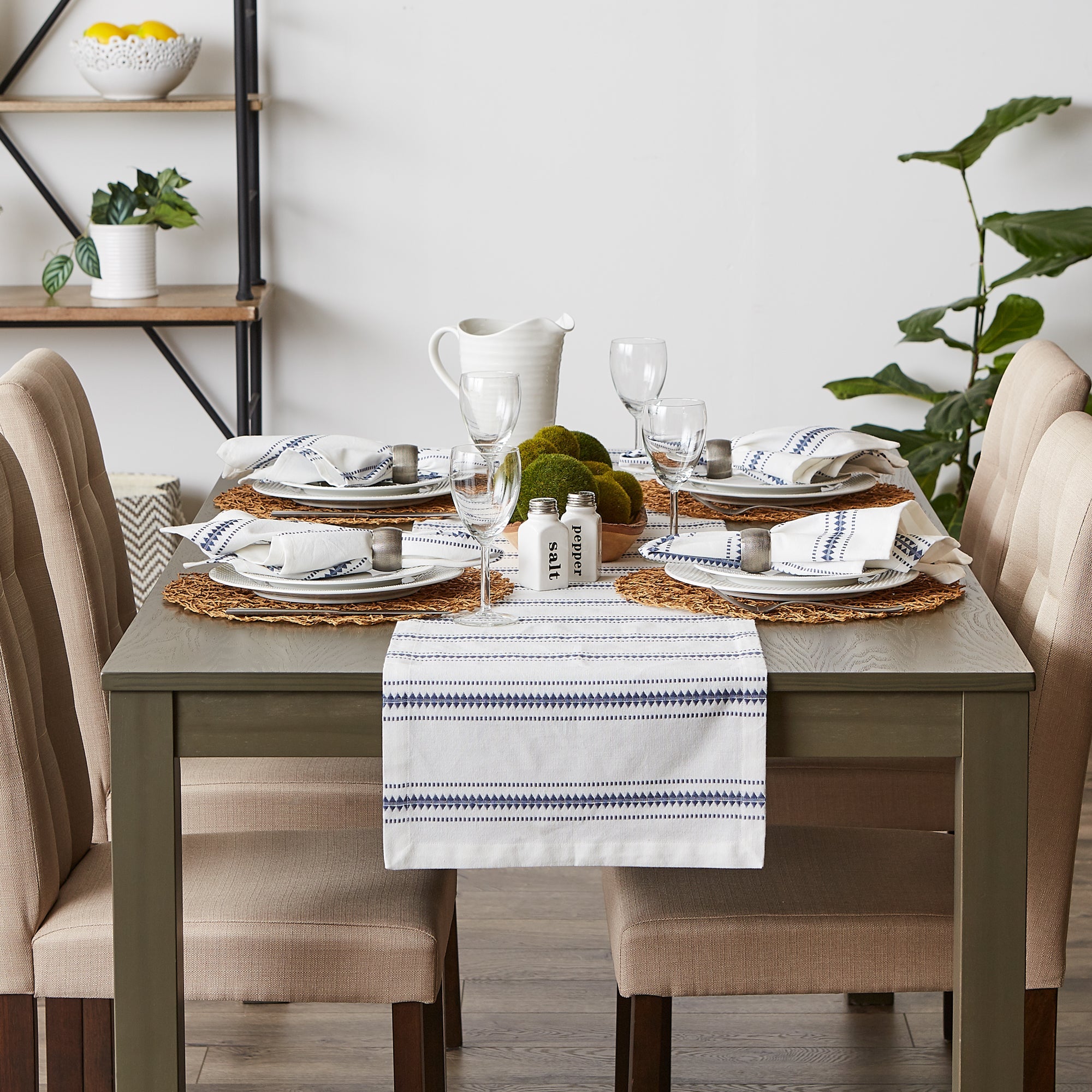 French Blue Zig Dobby Stripe Table Runner 14X108 - Table Runners