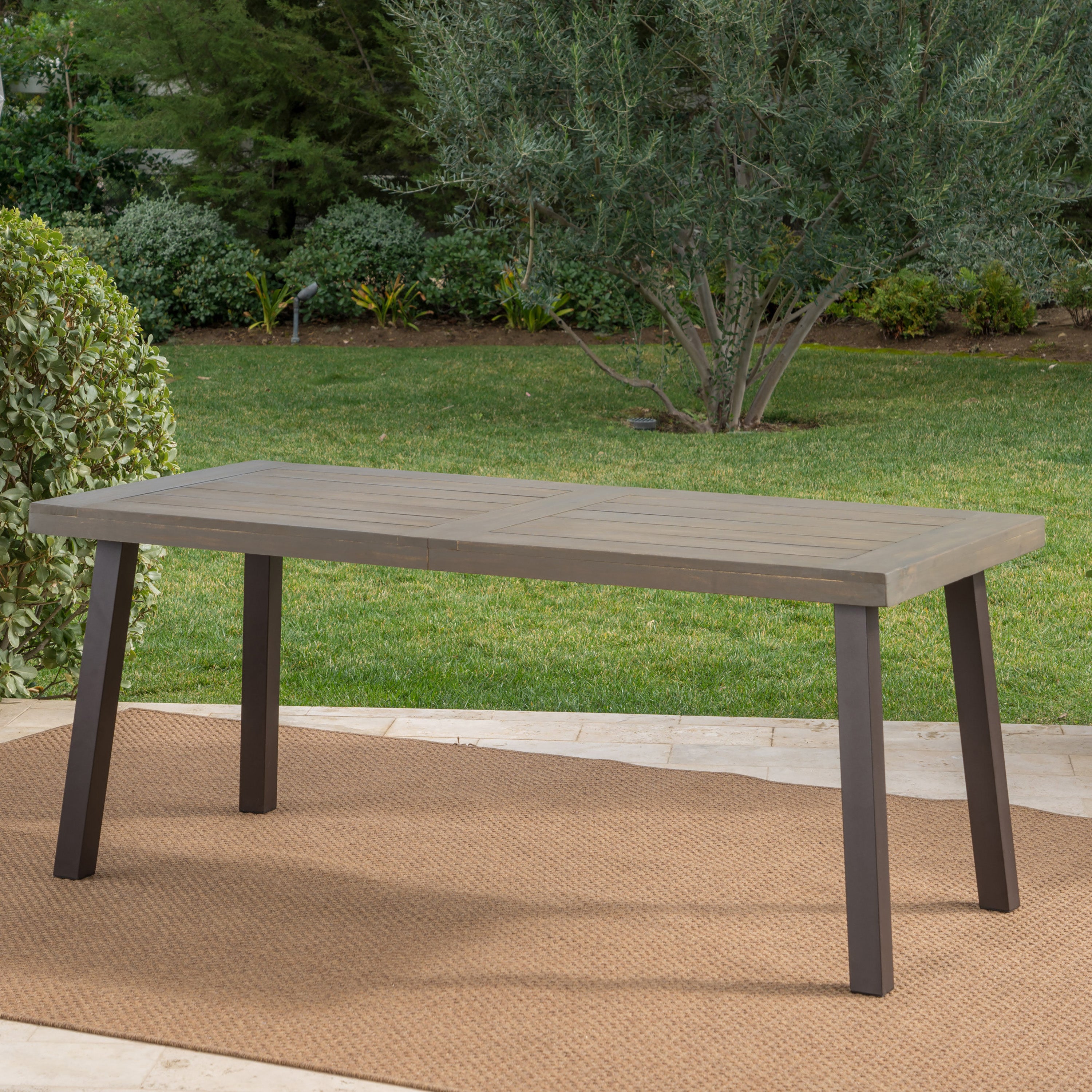 Della Outdoor Acacia Wood Dining Table with Metal Legs