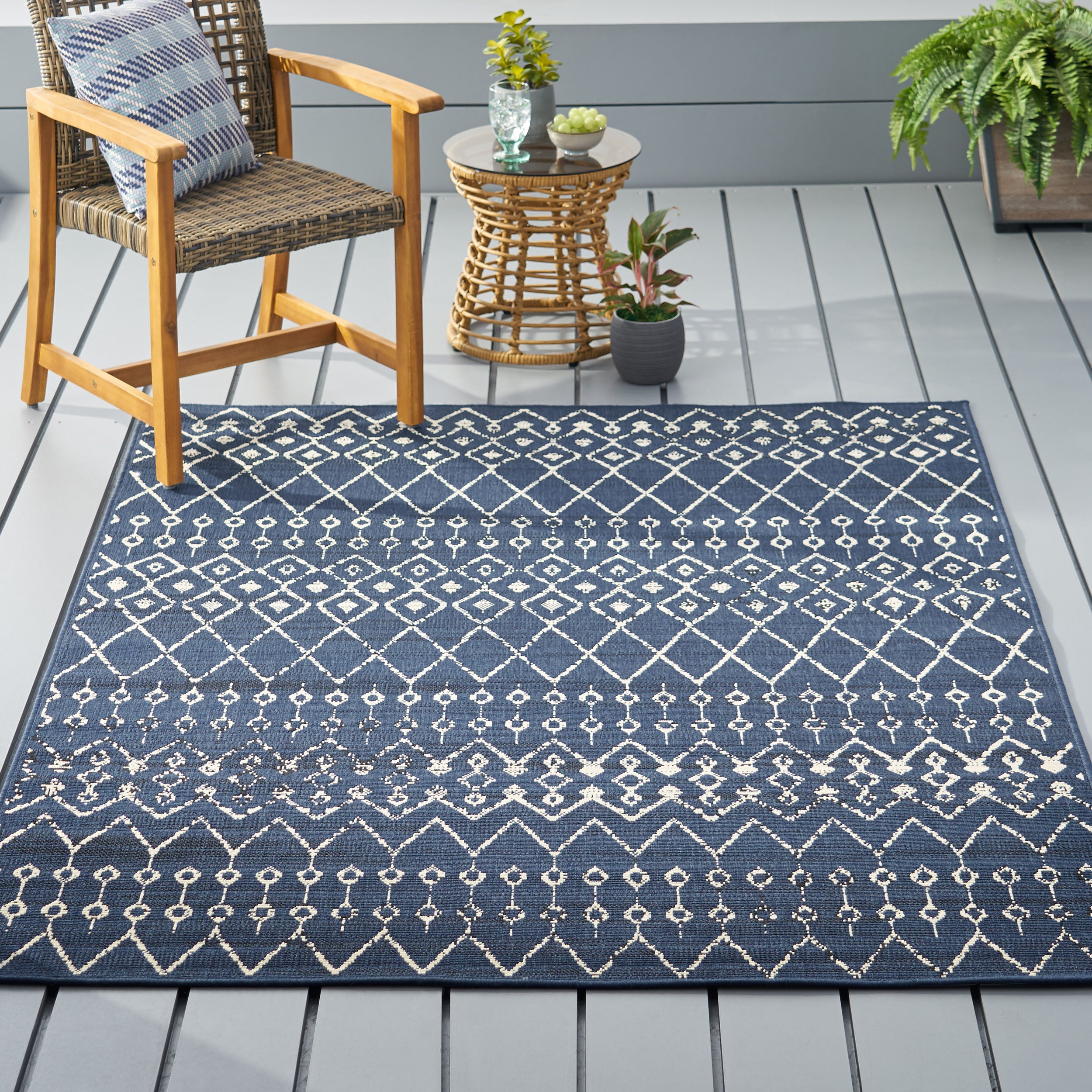 Calamity Navy Boho 63" x 84" Polypropylene Outdoor Area Rug