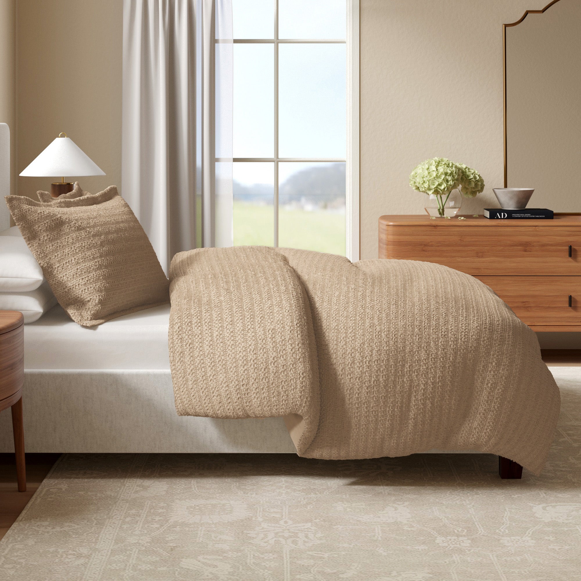 100% Cotton Honeycomb Waffle Textured Duvet Cover with Pillow Shams