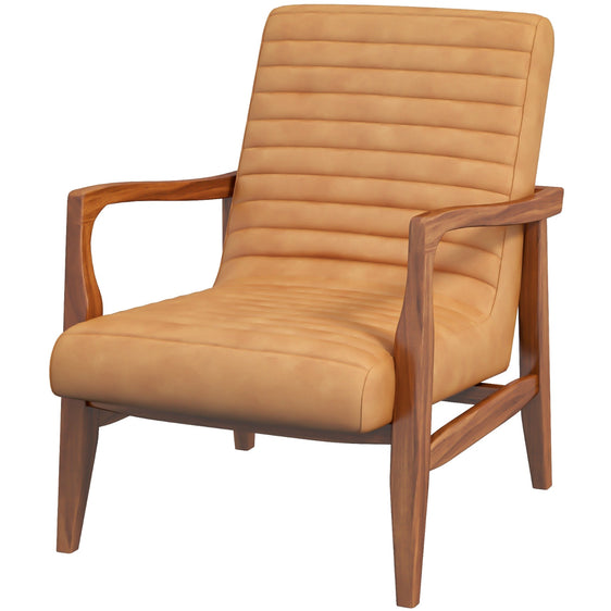 Genuine Leather Accent Chair with Wood Legs - Accent Chairs