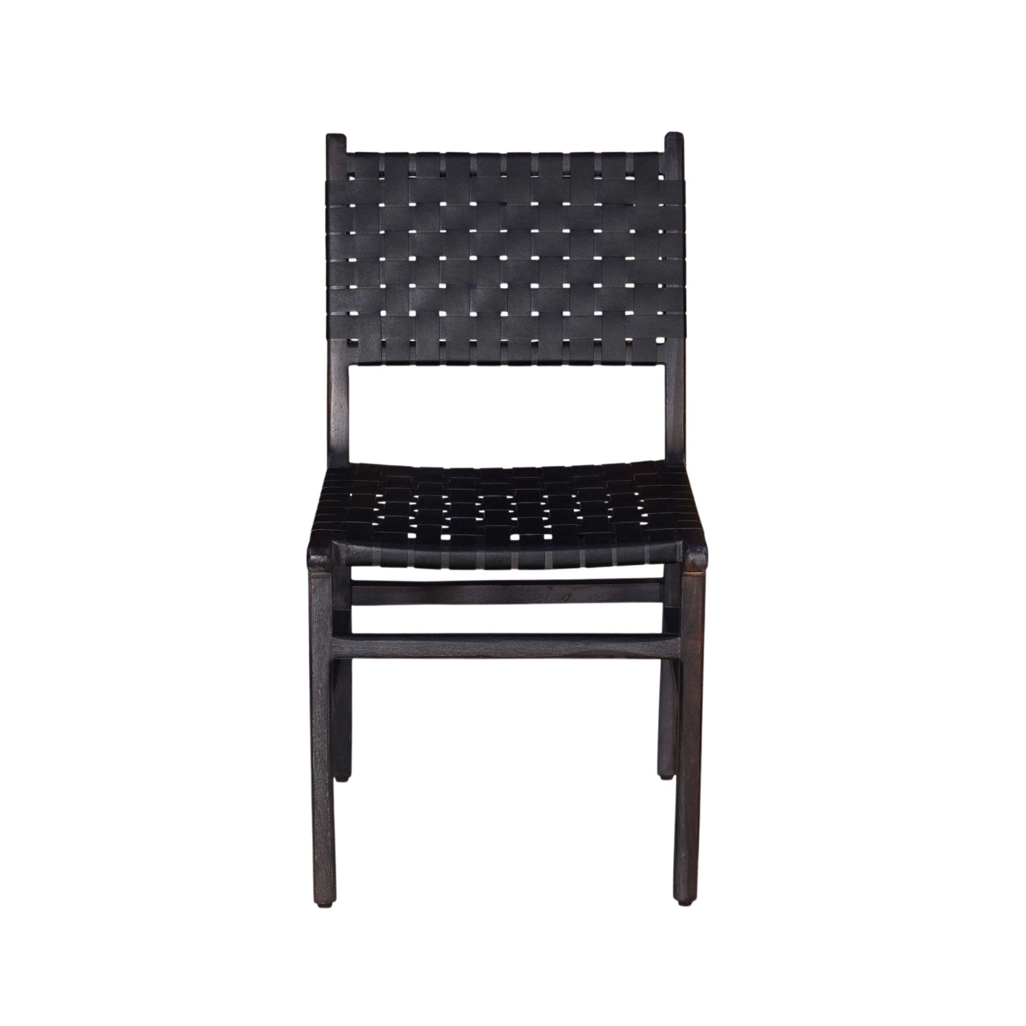 Genuine Leather Woven Dining Chair with Open Back, Set of 2 - Dining Chairs