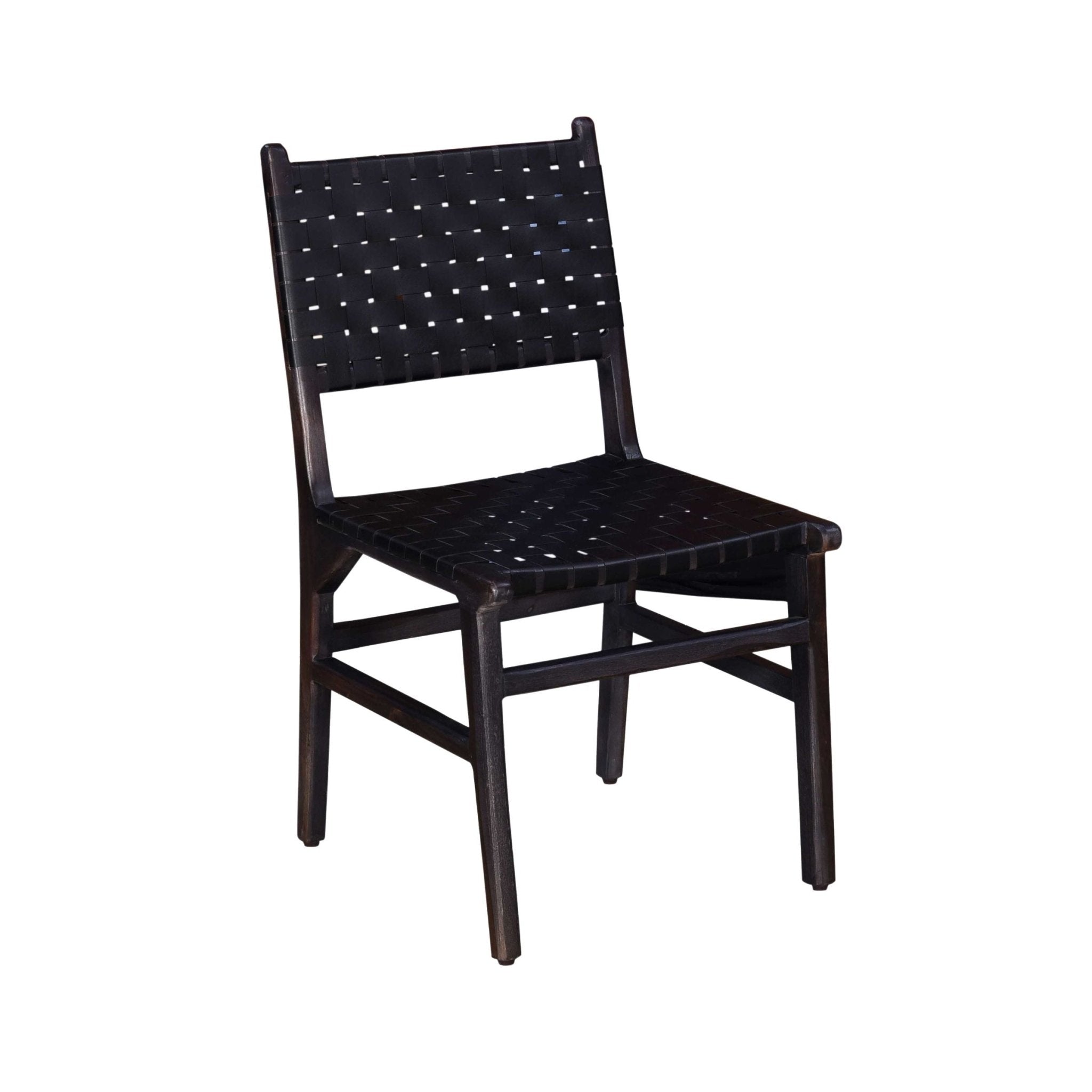Genuine Leather Woven Dining Chair with Open Back, Set of 2 - Dining Chairs