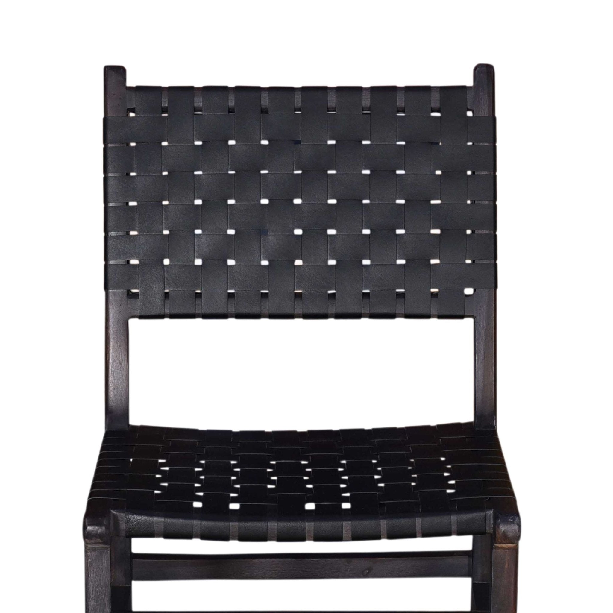 Genuine Leather Woven Dining Chair with Open Back, Set of 2 - Dining Chairs