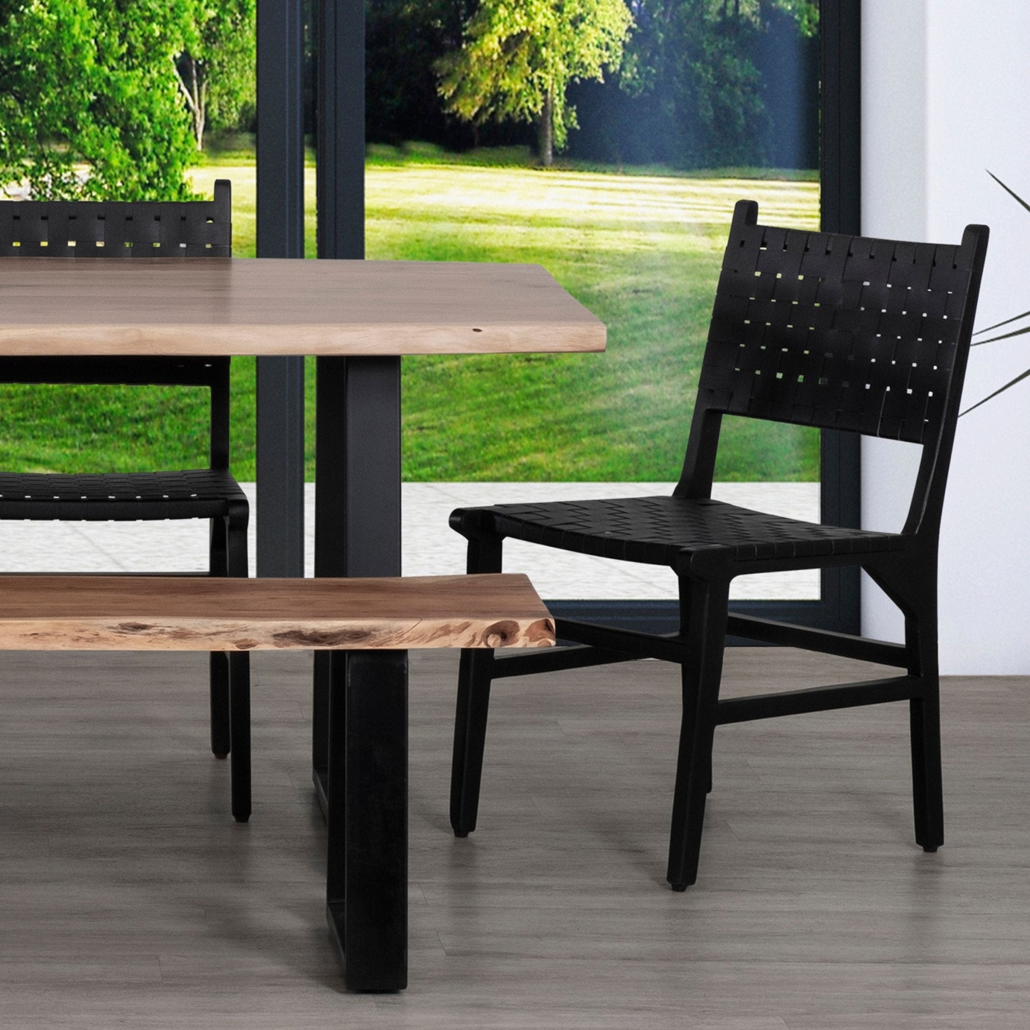 Genuine Leather Woven Dining Chair with Open Back, Set of 2 - Dining Chairs