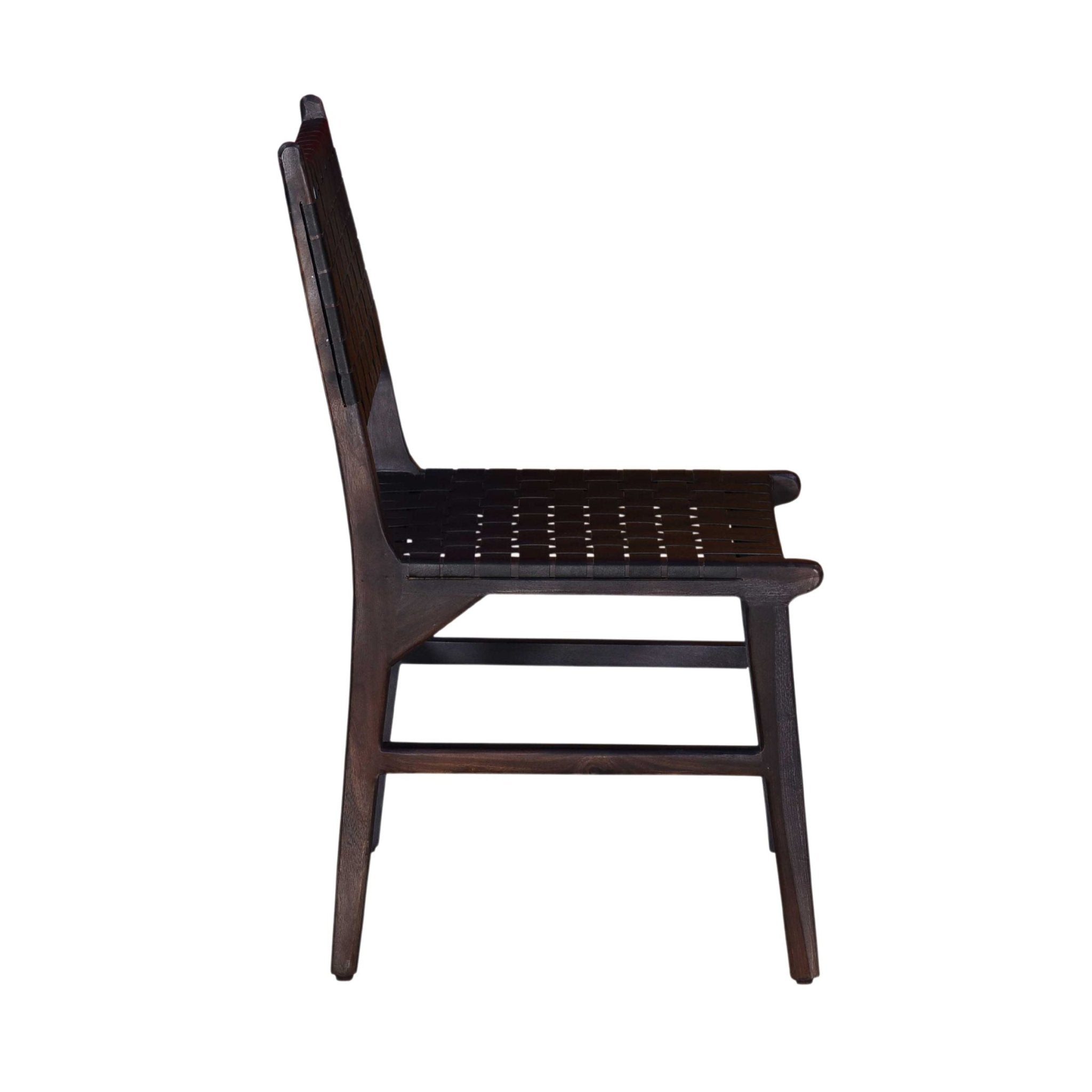 Genuine Leather Woven Dining Chair with Open Back, Set of 2 - Dining Chairs