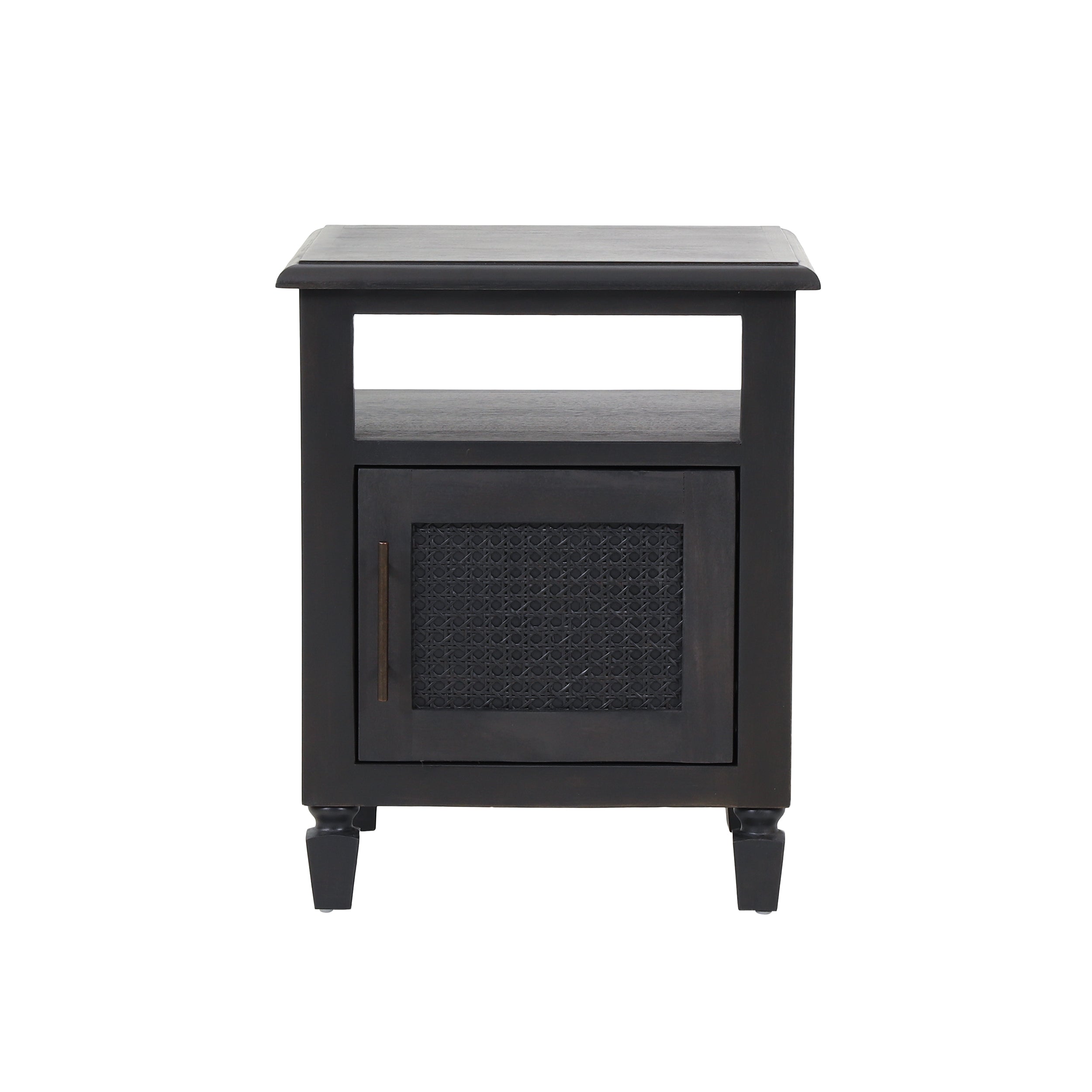 Black Nightstand with Cane Accent