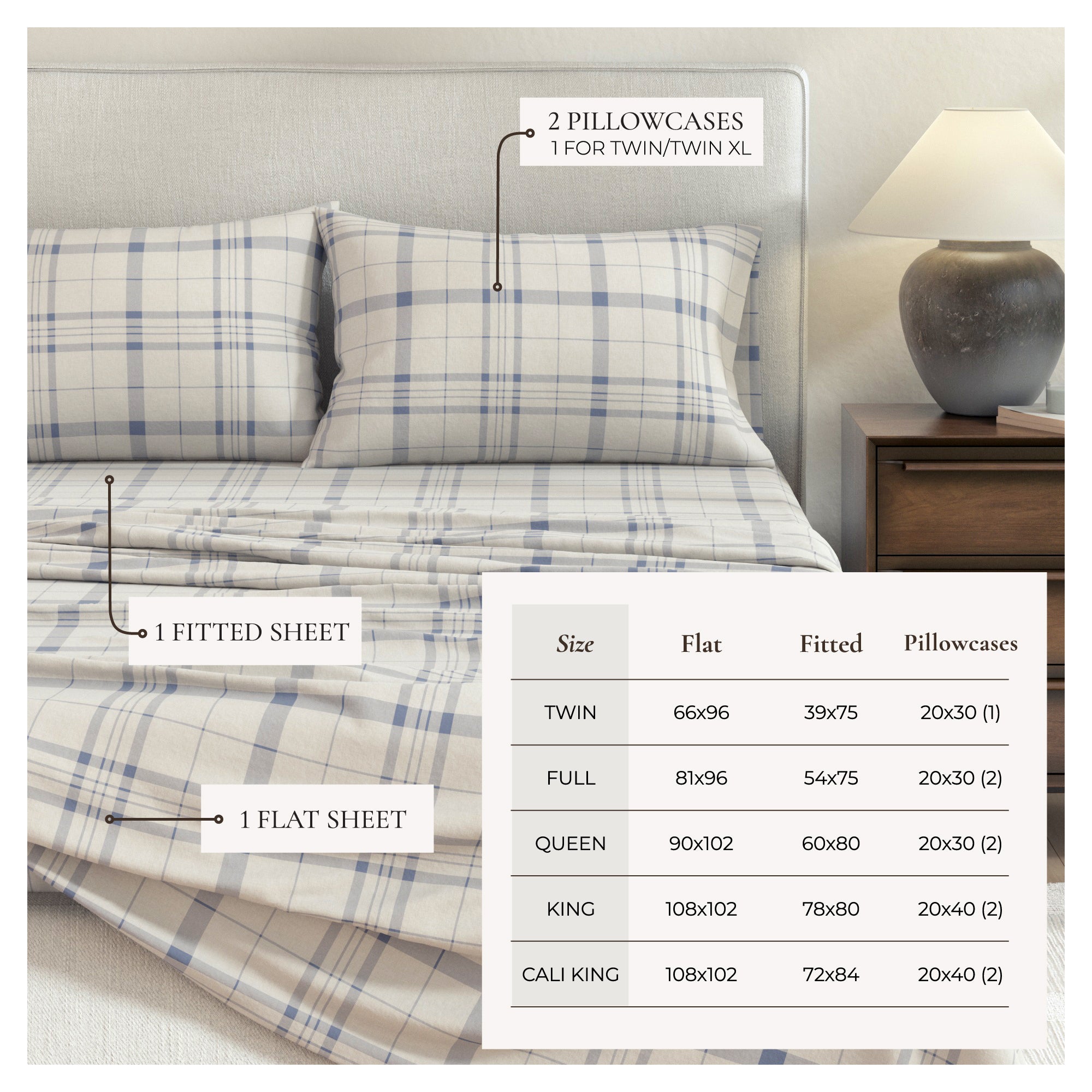 100% Turkish Cotton Plaid Flannel Sheet Sets
