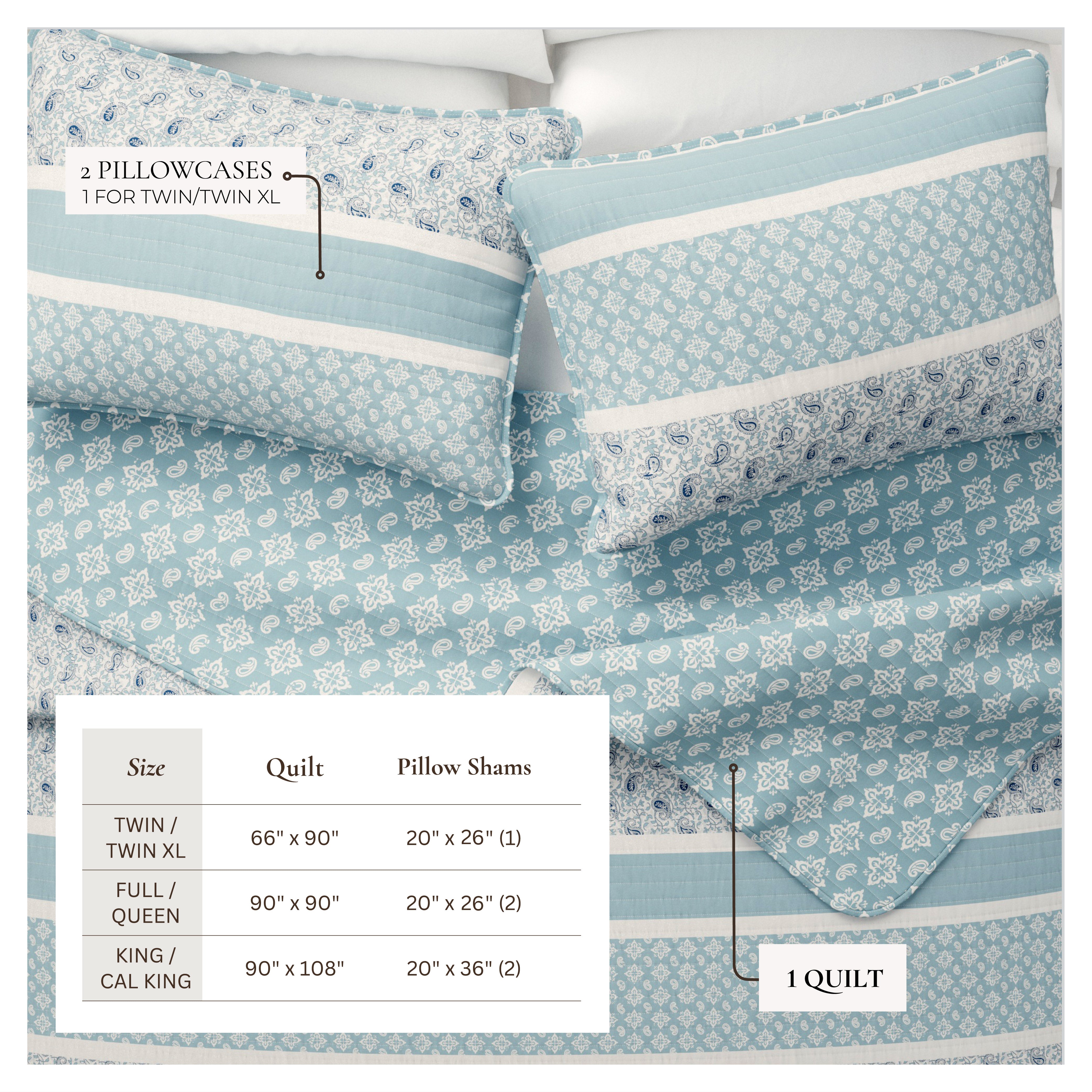 Paisley Patchwork Stripe Reversible Quilt Set with Shams