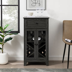 Glass-Door Bar Cabinet with Bottle Storage - Cabinets