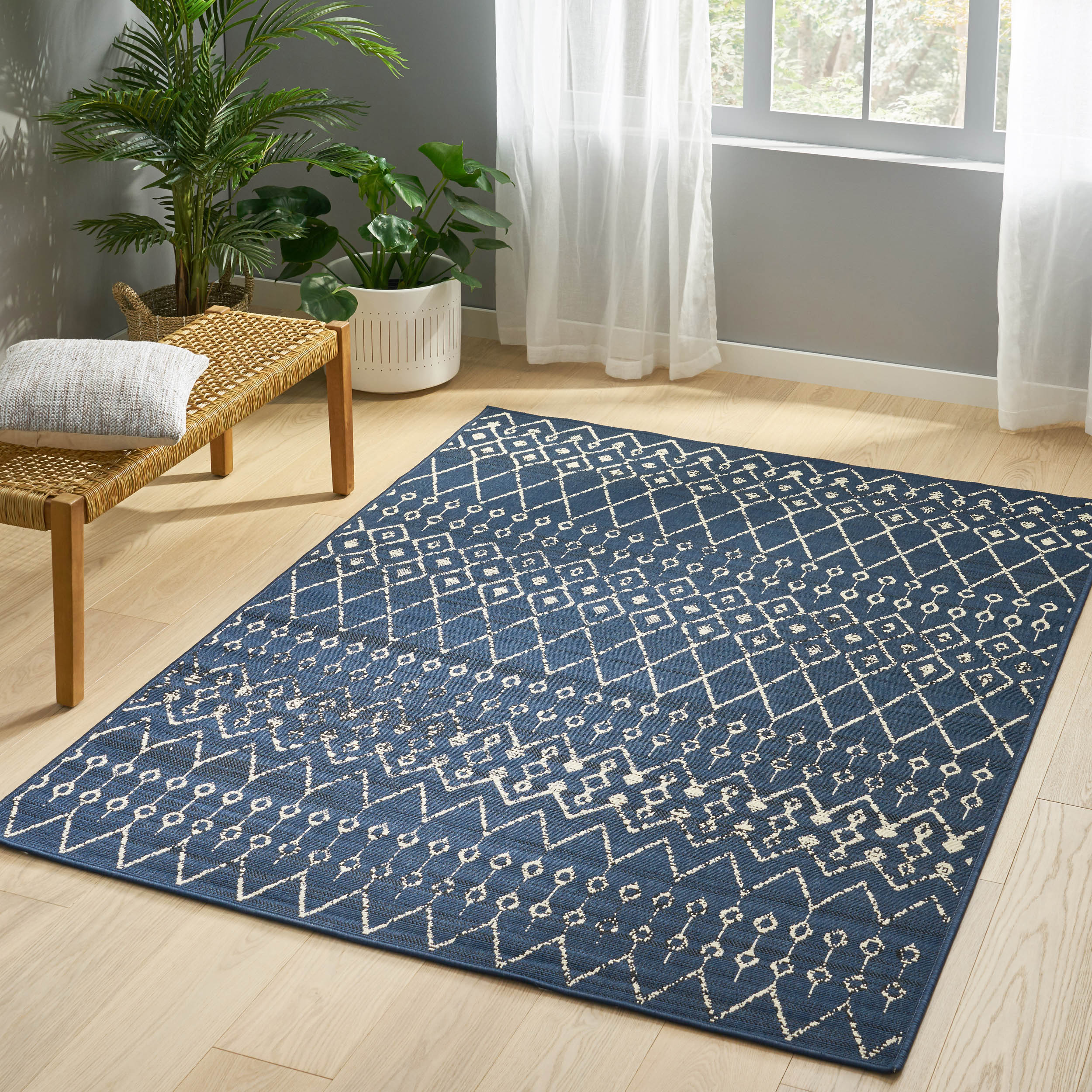 Calamity Navy Boho 63" x 84" Polypropylene Outdoor Area Rug