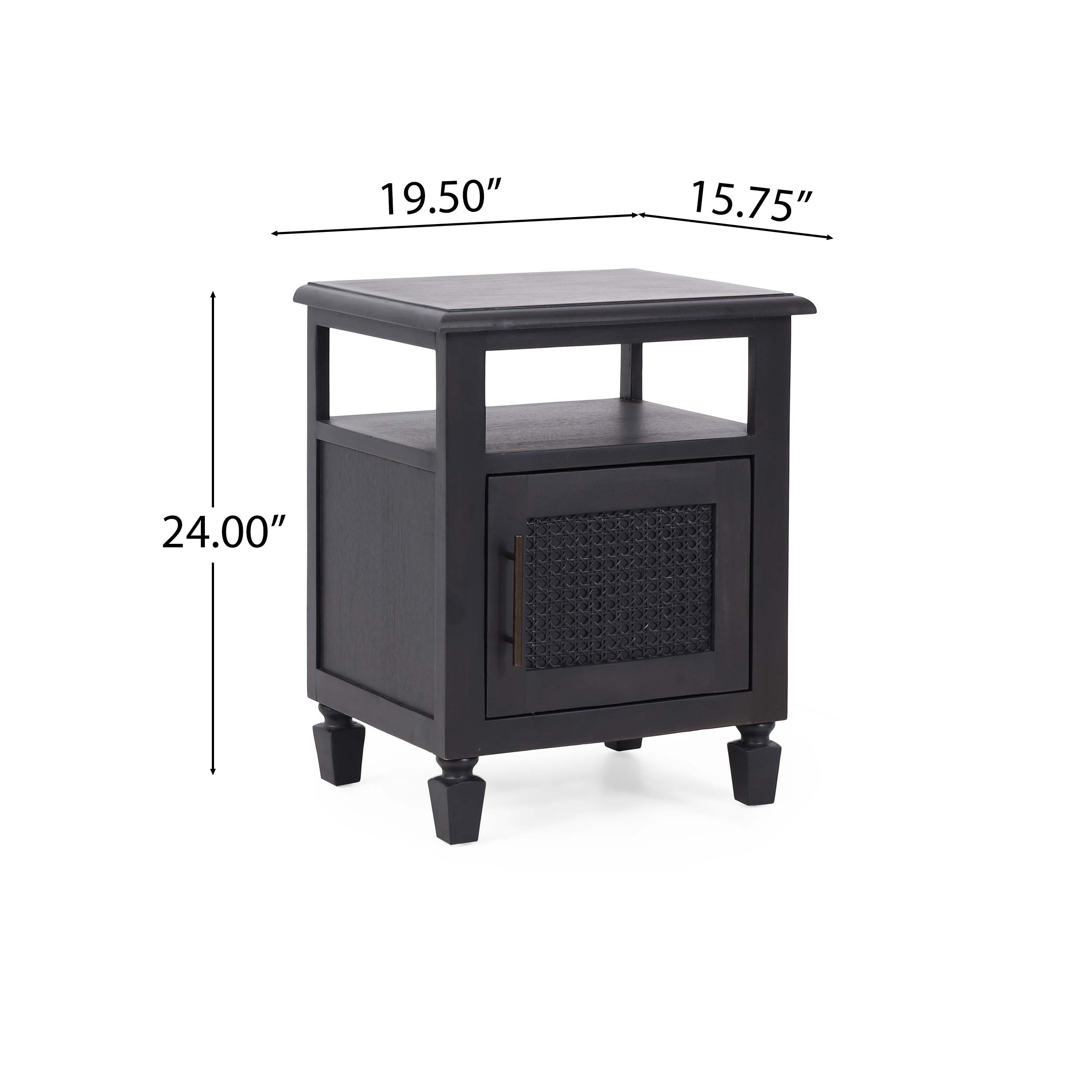 Black Nightstand with Cane Accent