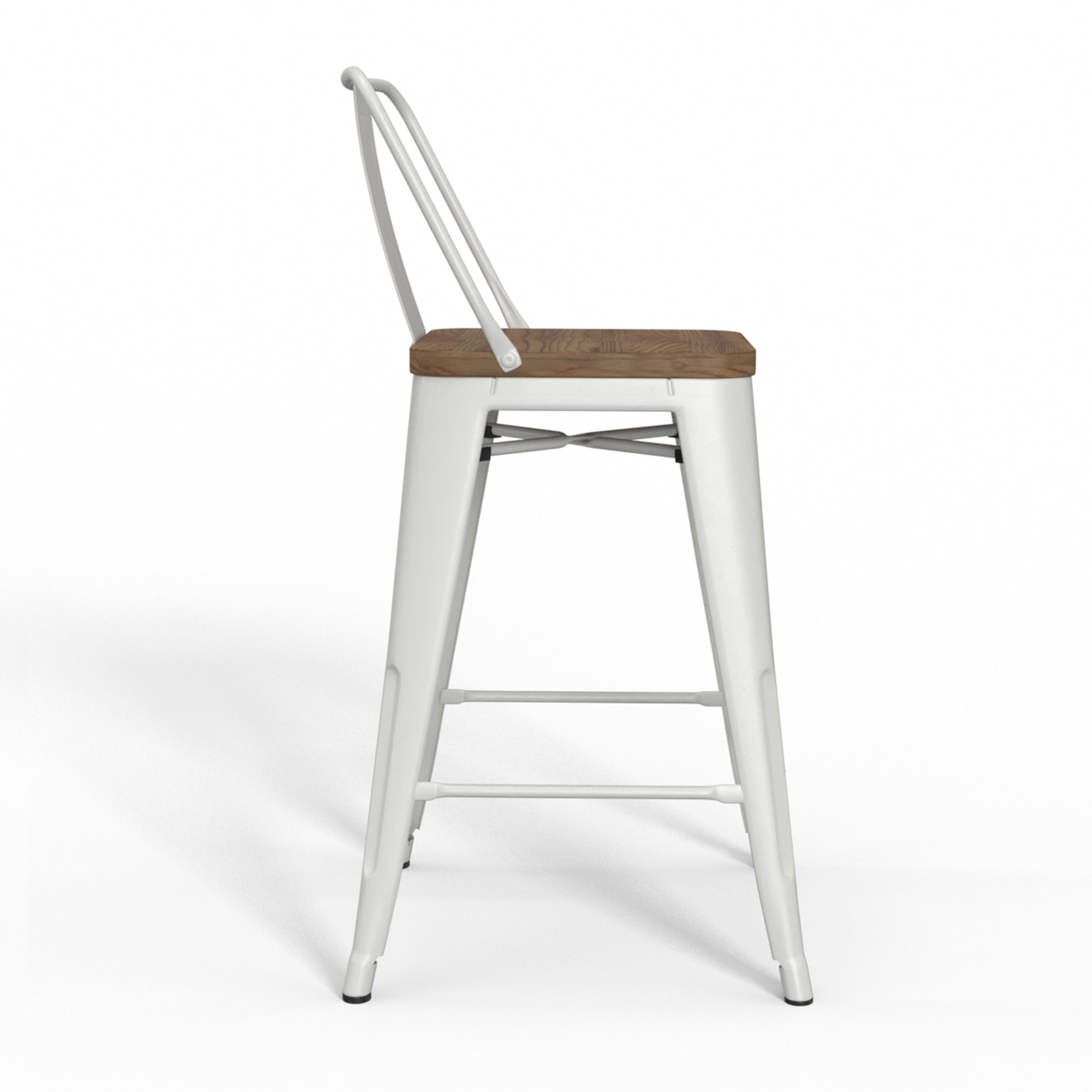 Boundless Metal/Wood Counter Stool with Curved Back, Cross Brace and Footrest, Set of 2
