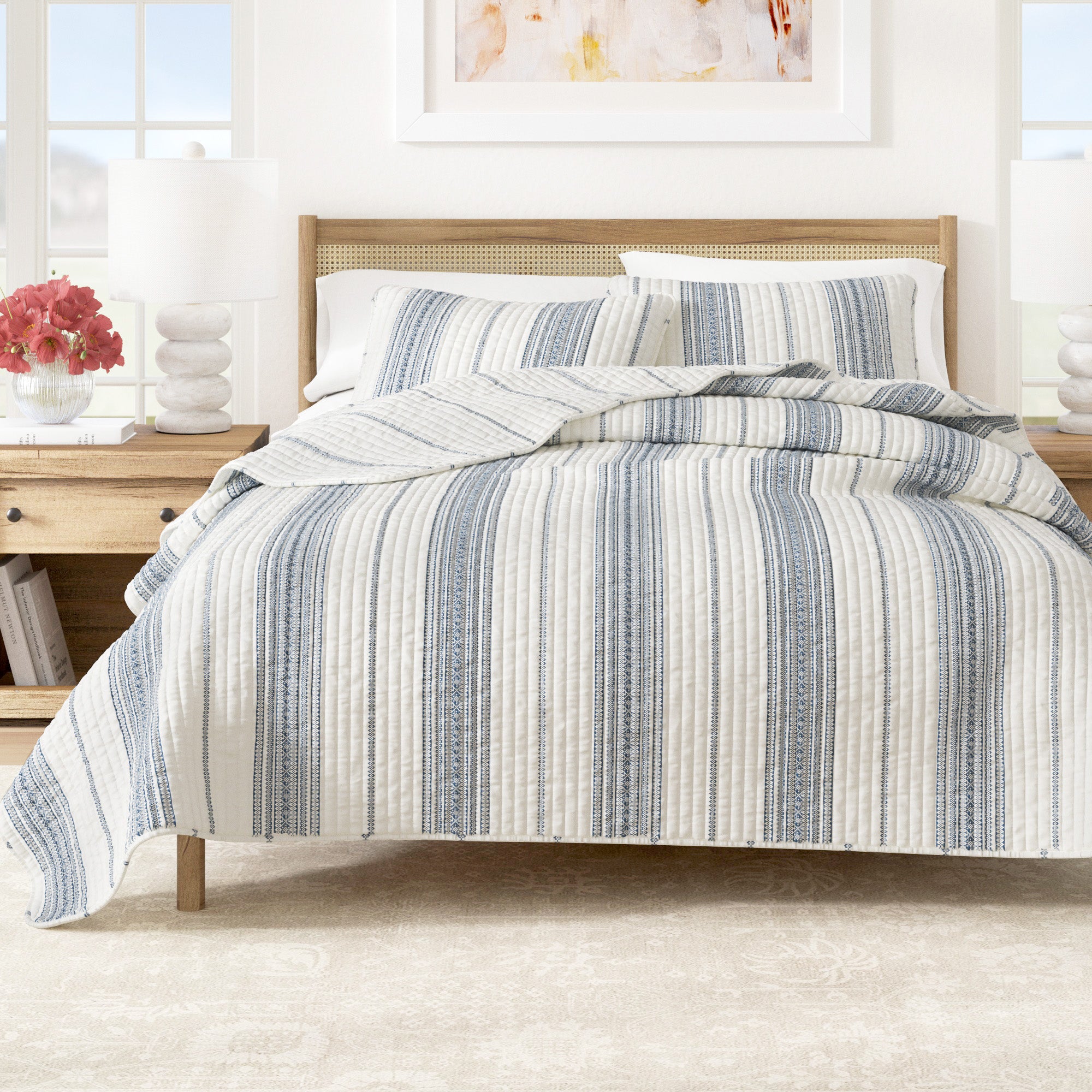 Striped Farmhouse Reversible Quilt Set with Shams
