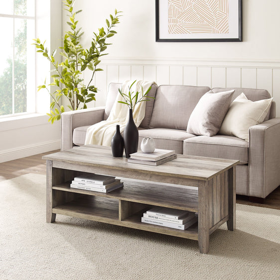 Grooved Panel Coffee Table with Lower Shelf - Coffee Tables