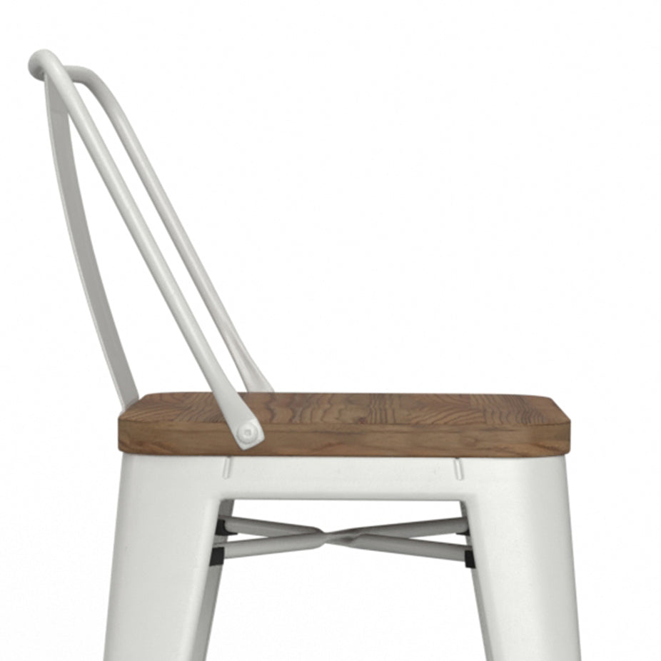 Boundless Metal/Wood Counter Stool with Curved Back, Cross Brace and Footrest, Set of 2