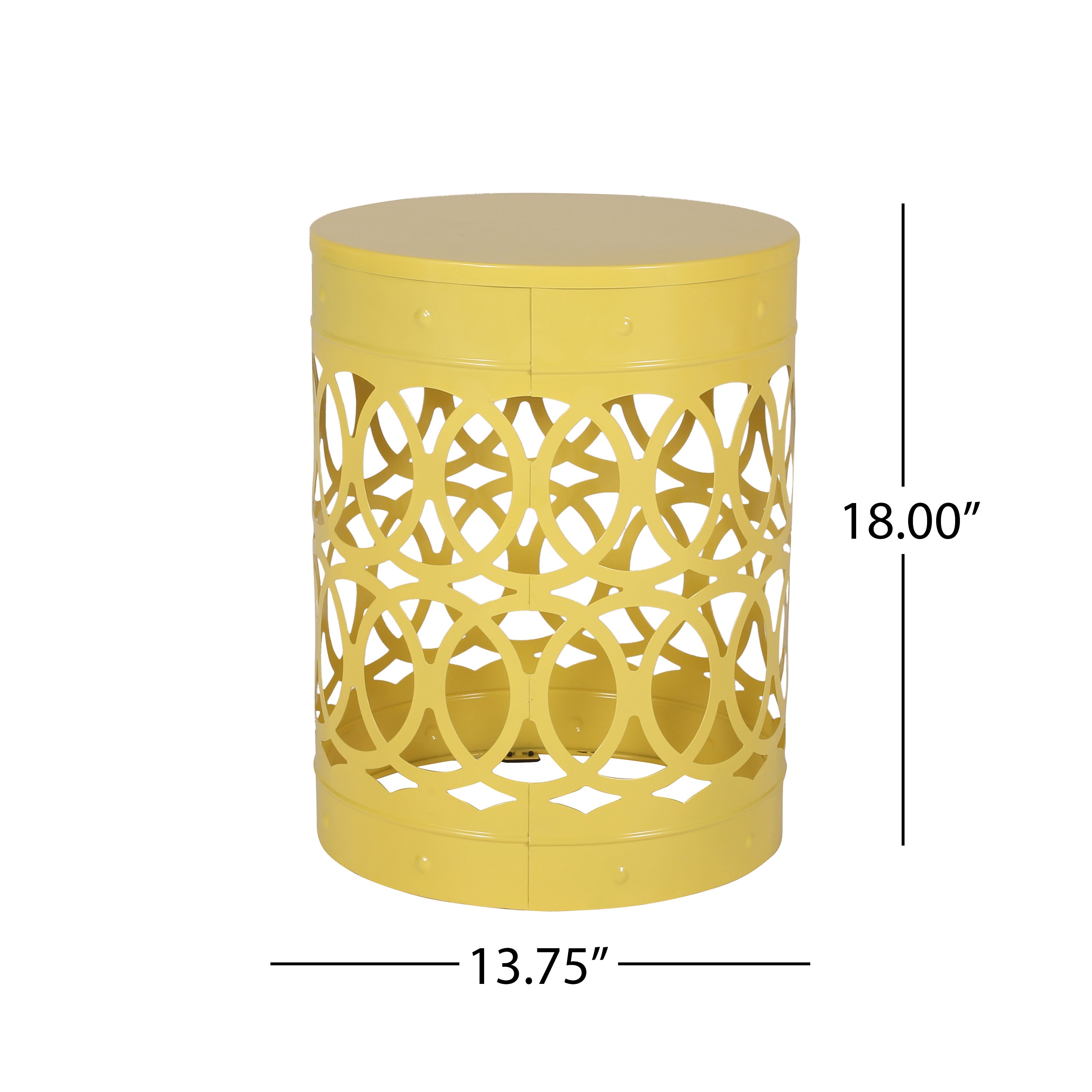 Symmetry Yellow Outdoor Cylindrical End Table with Overlapping Circle Pattern