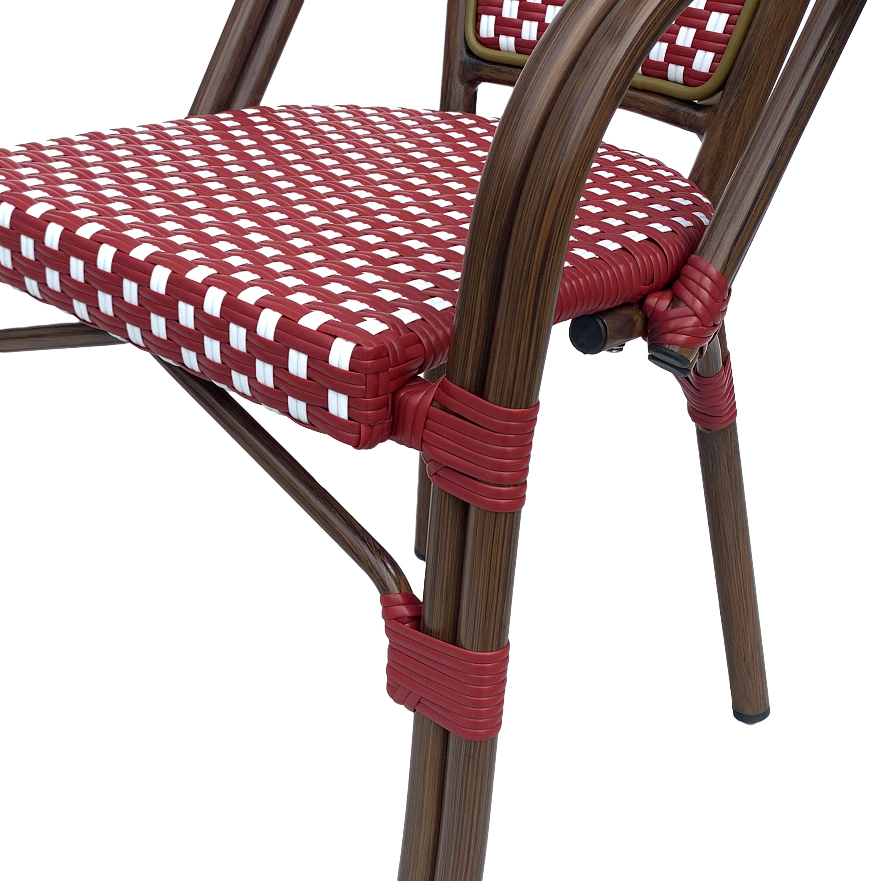 Crowned Wicker Bistro Chair with Checkered Pattern and Curved Arms, Set of 2