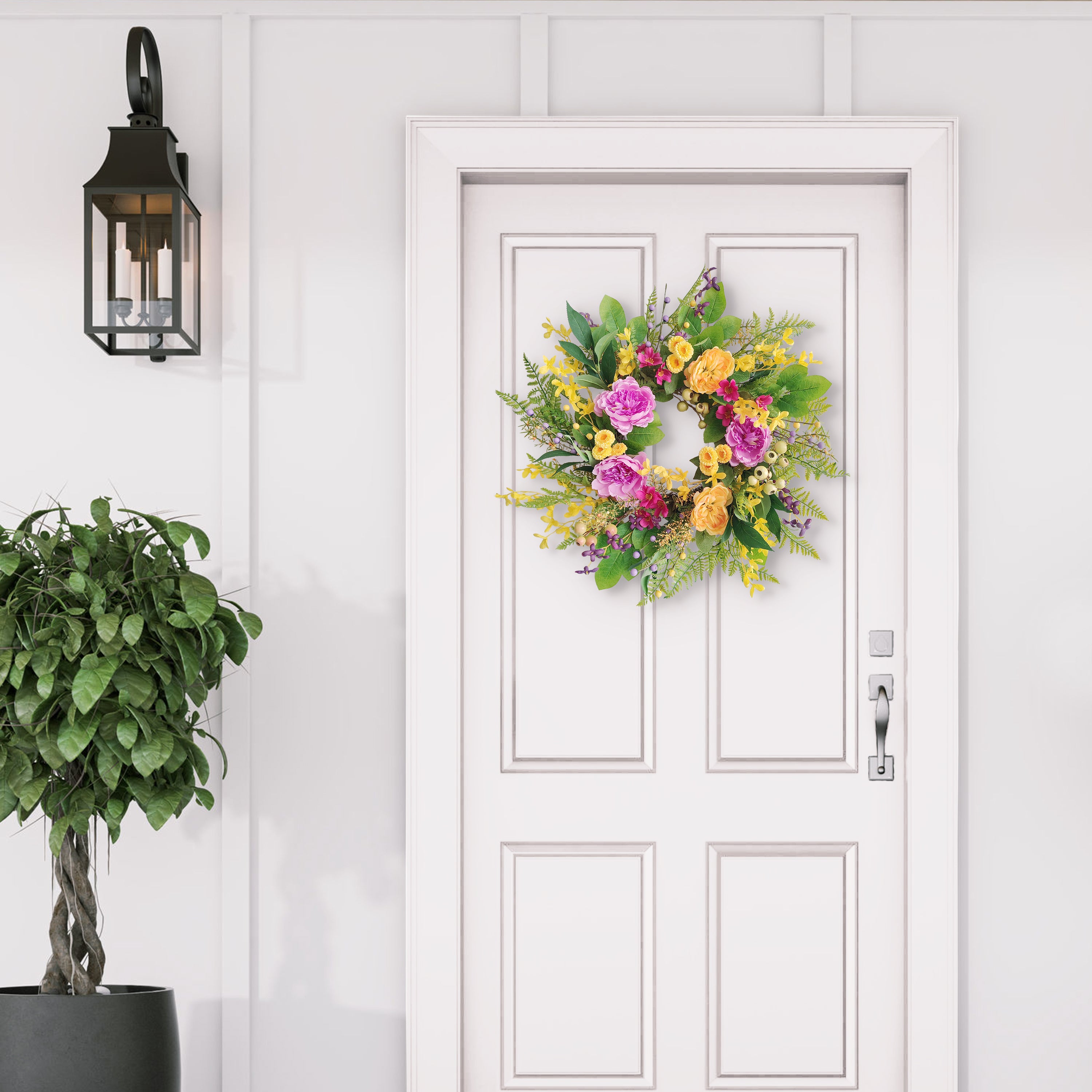24" Artificial Peony & Winter Jasmine Floral Spring Wreath