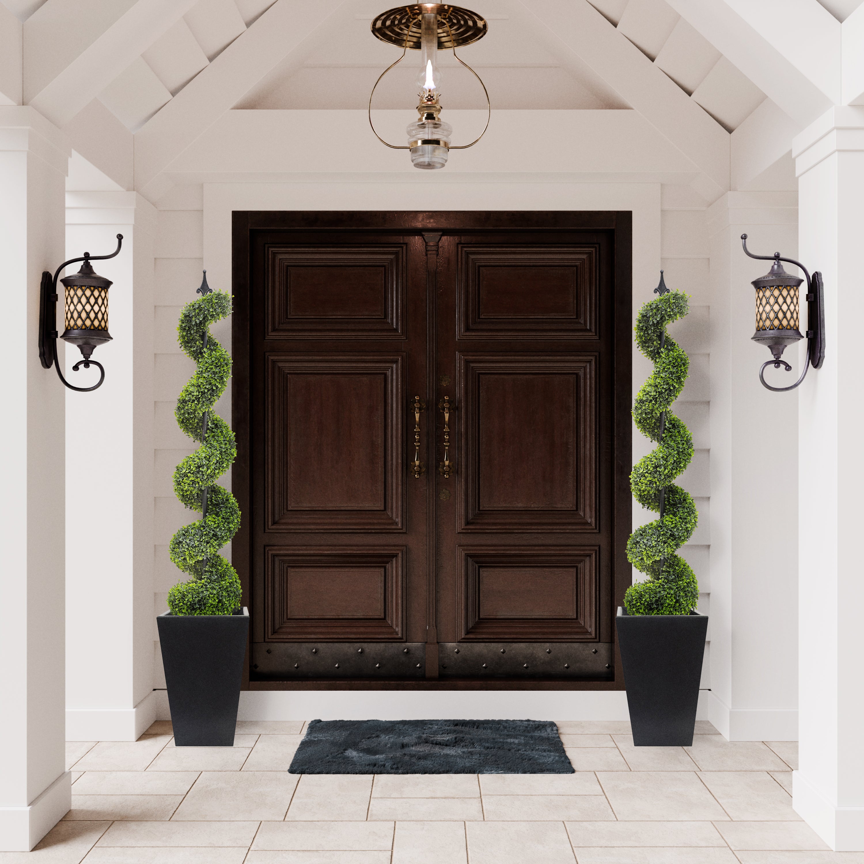 5 ft. Artificial Boxwood Spiral Tree Black Plastic Pot
