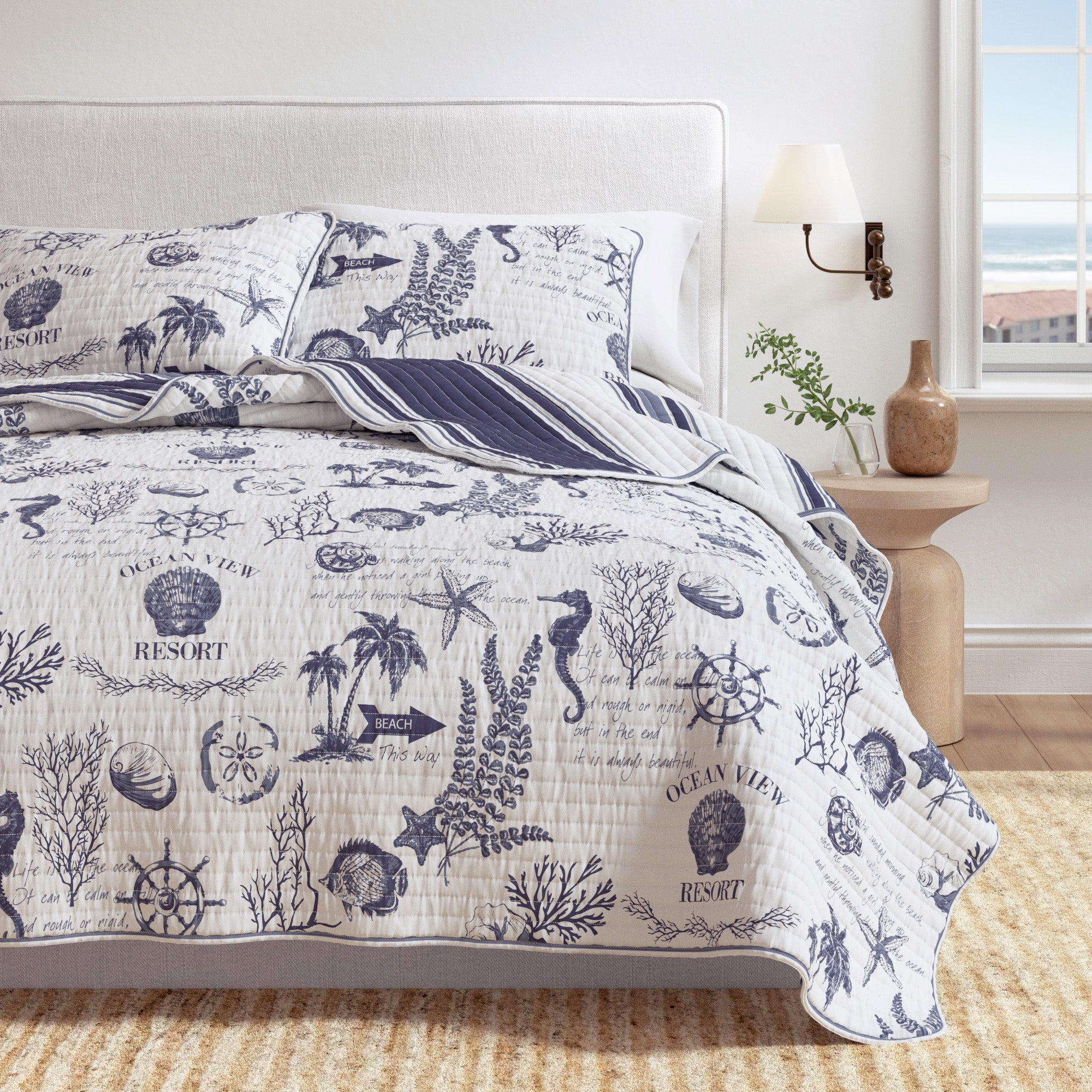 Navy Nautical Cotton Quilt Set