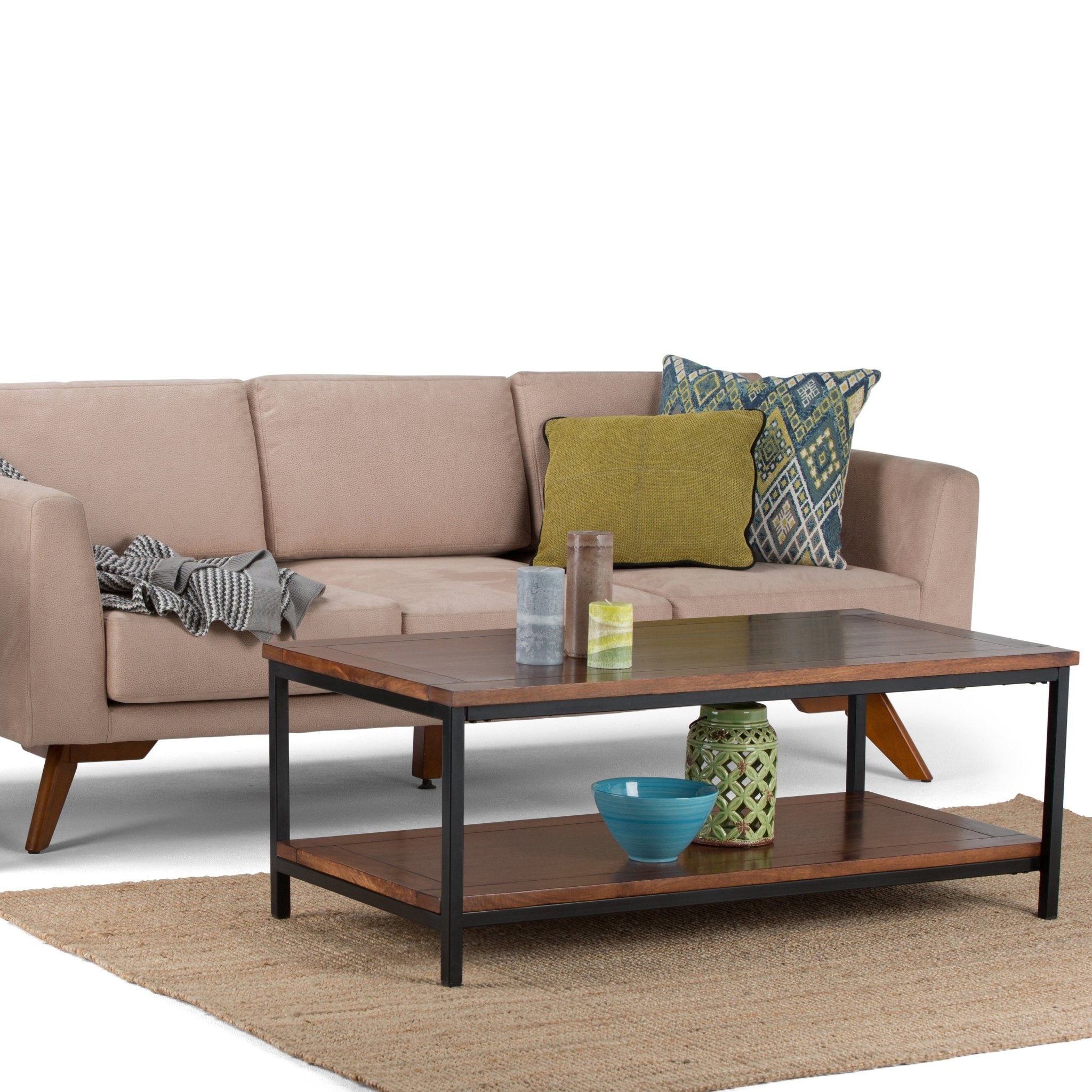 Haloed Rectangular Coffee Table with Open Bottom Shelf and Metal Frame - Coffee Tables